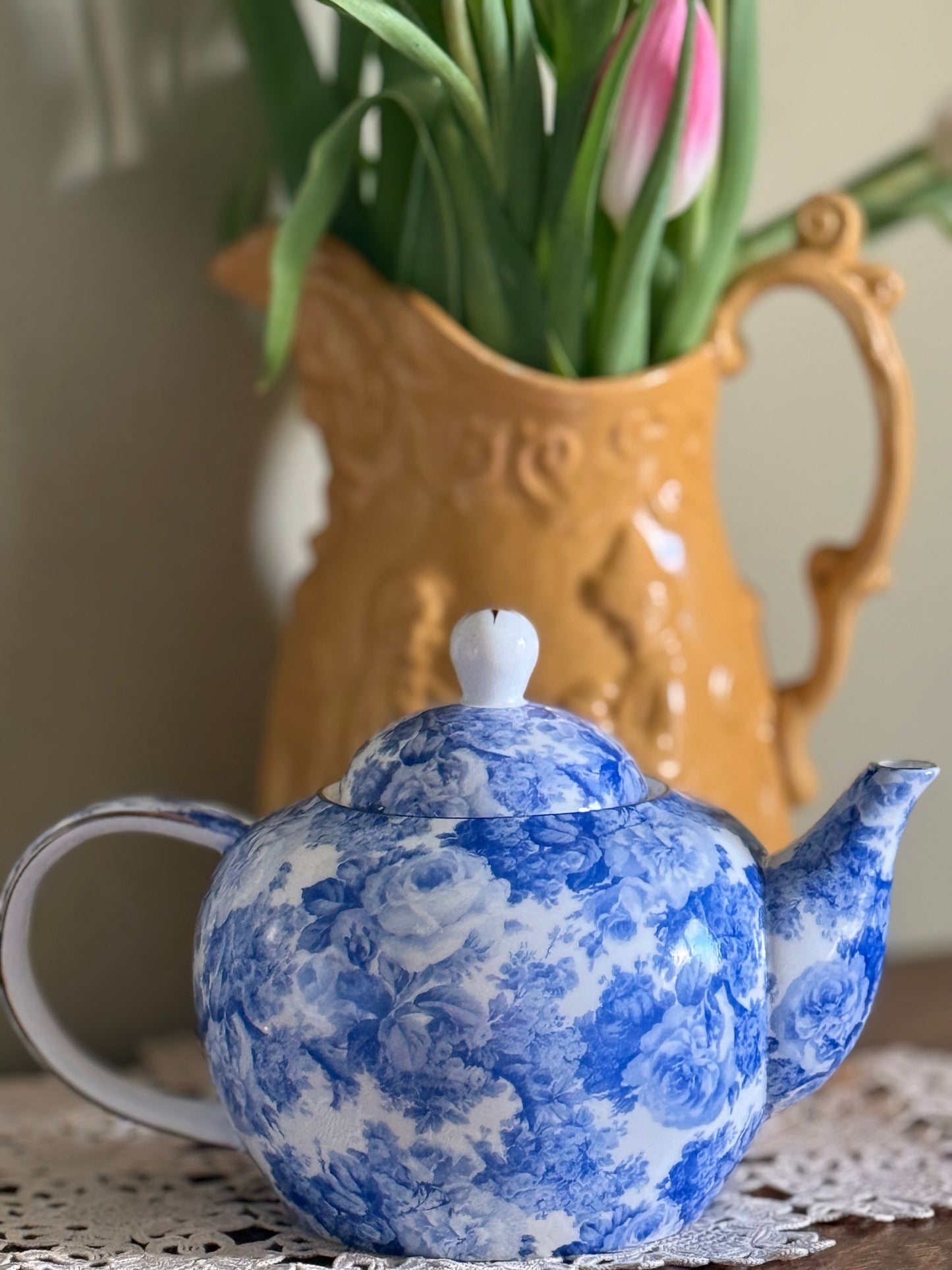 Antique blue and white teapot.