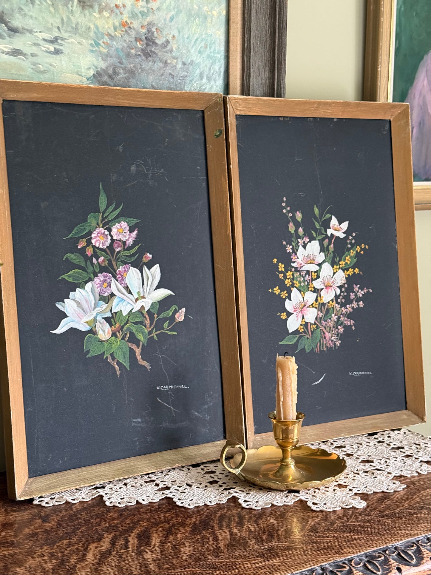 Vintage, paintings on board - set of 2.