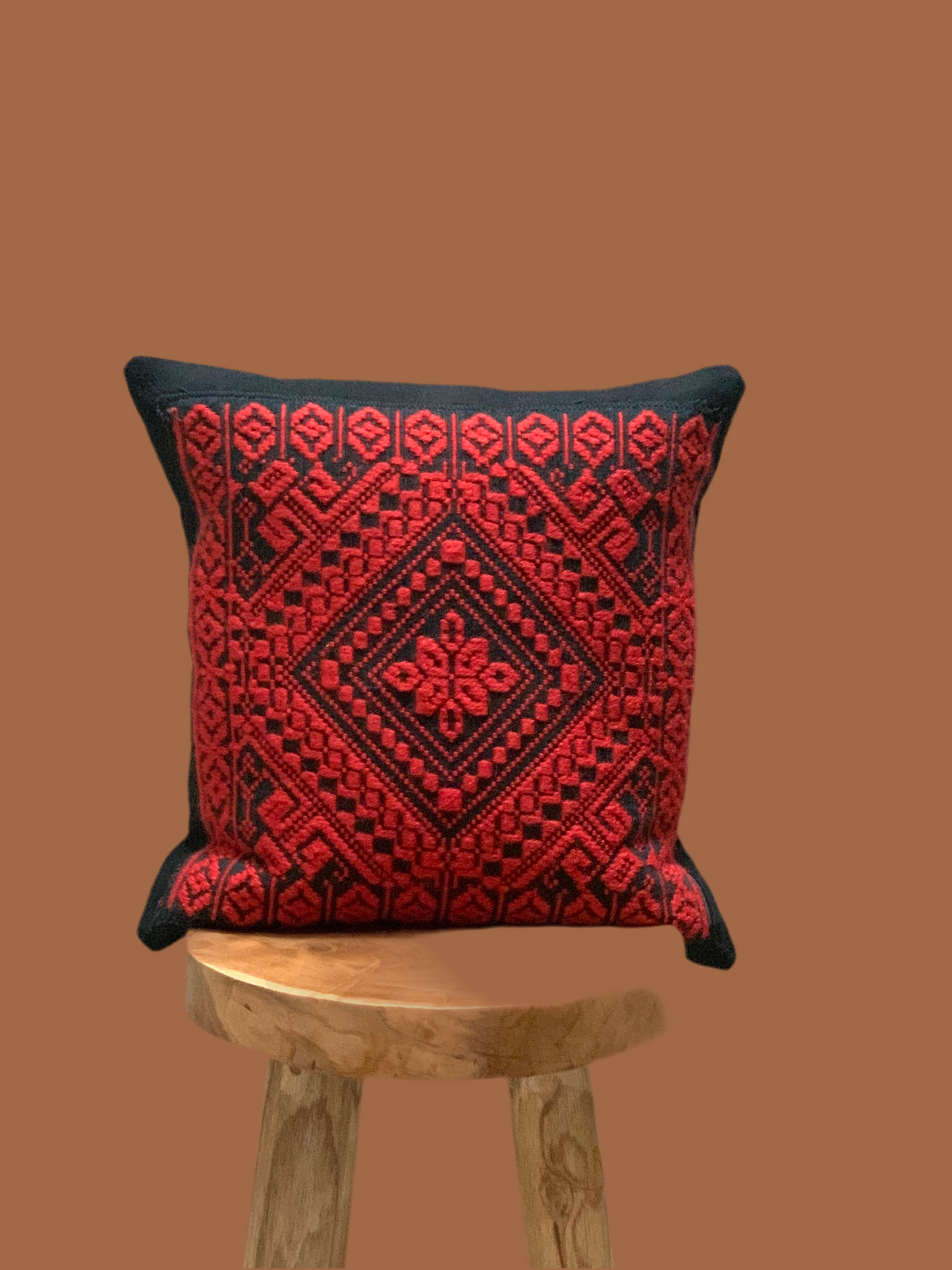 Antique, handwoven and hand made wool front / cotton back cushion.