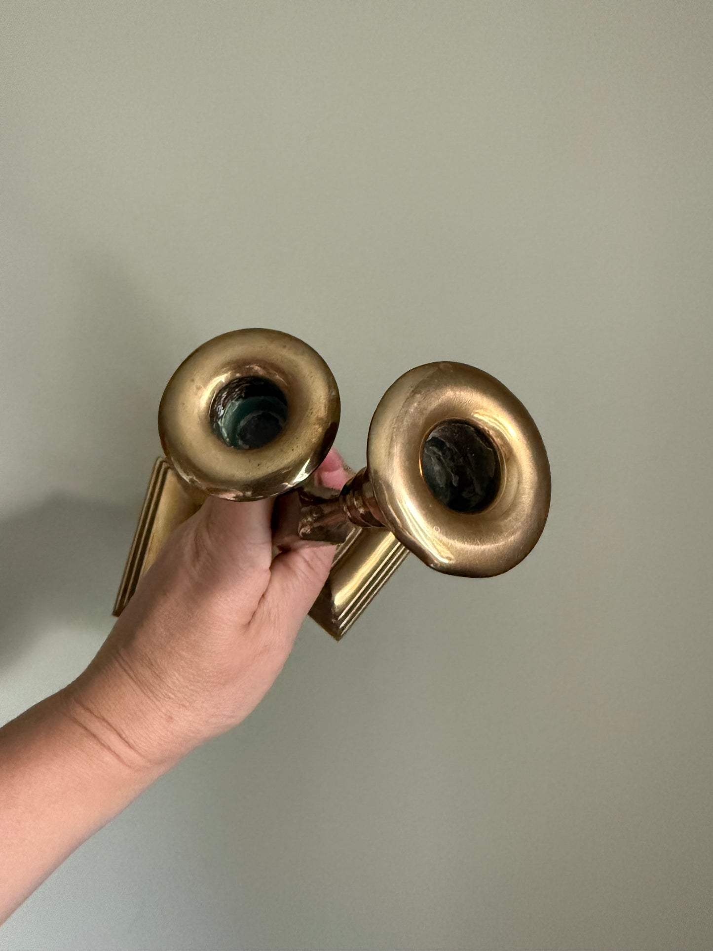 Vintage solid brass candlestick holders.