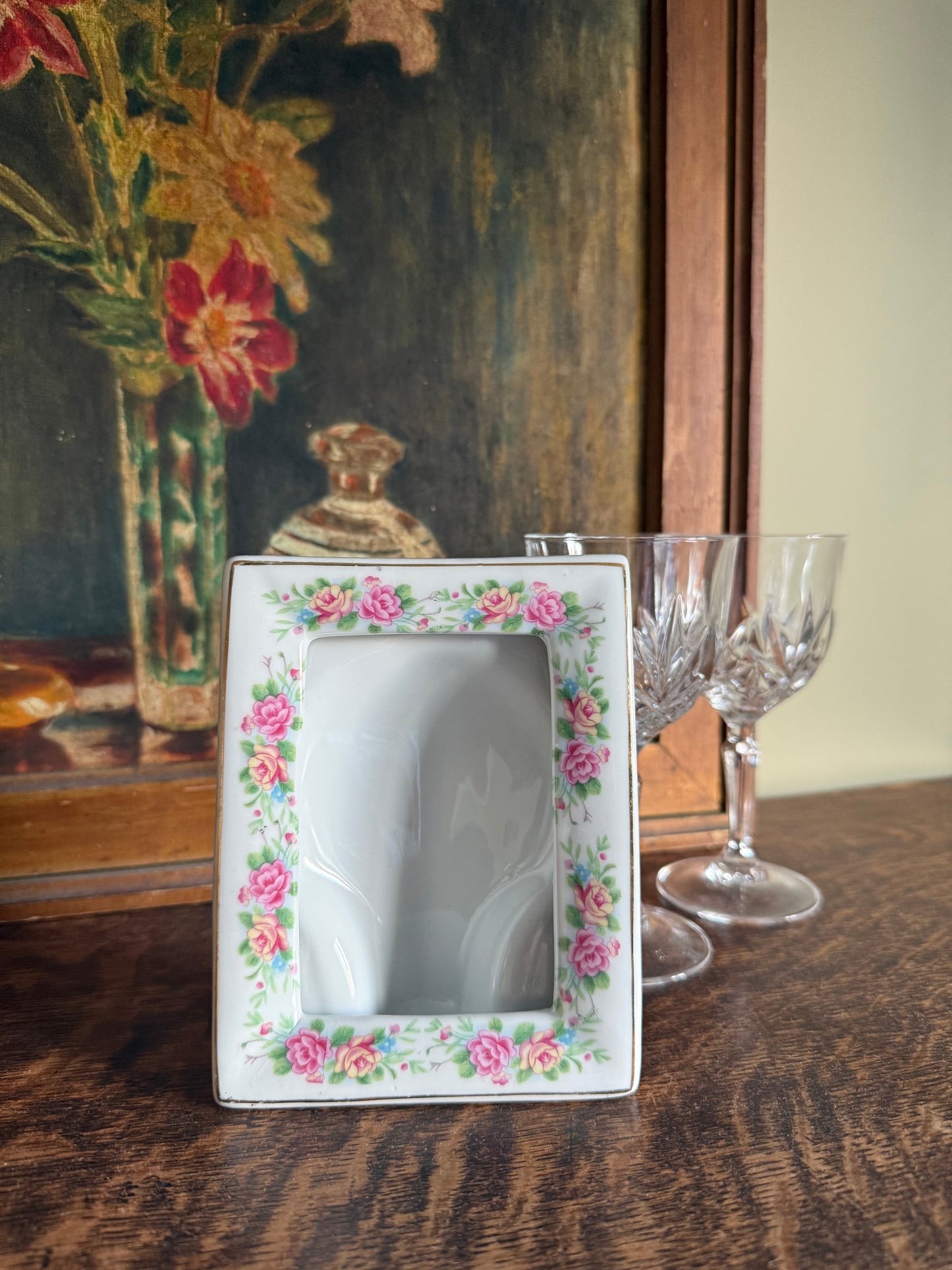 Rose, porcelain picture frame.