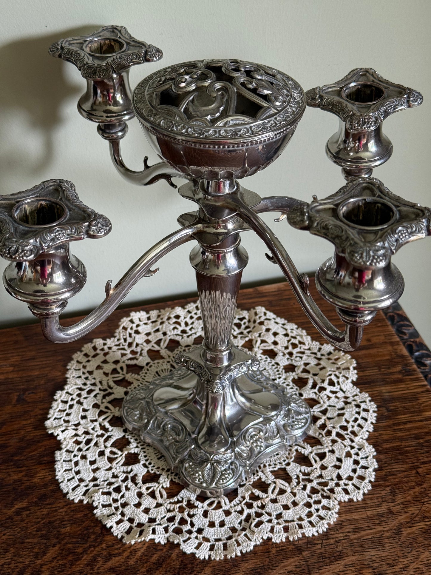 Victorian, silver plated / stainless steel candelabra.