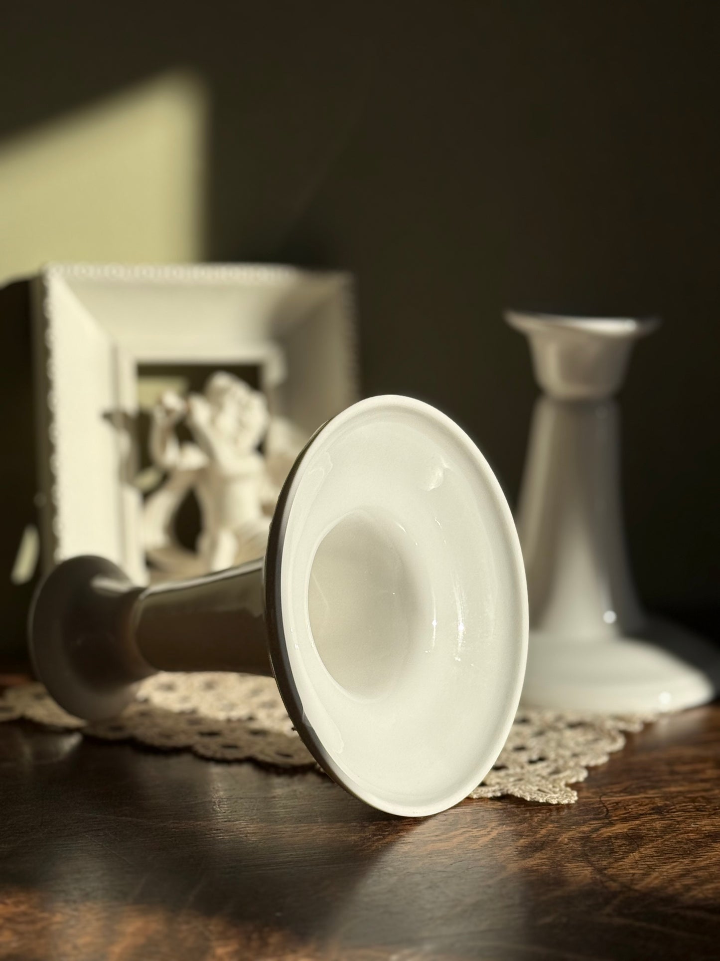 Vintage, milk white glass candlestick holders.