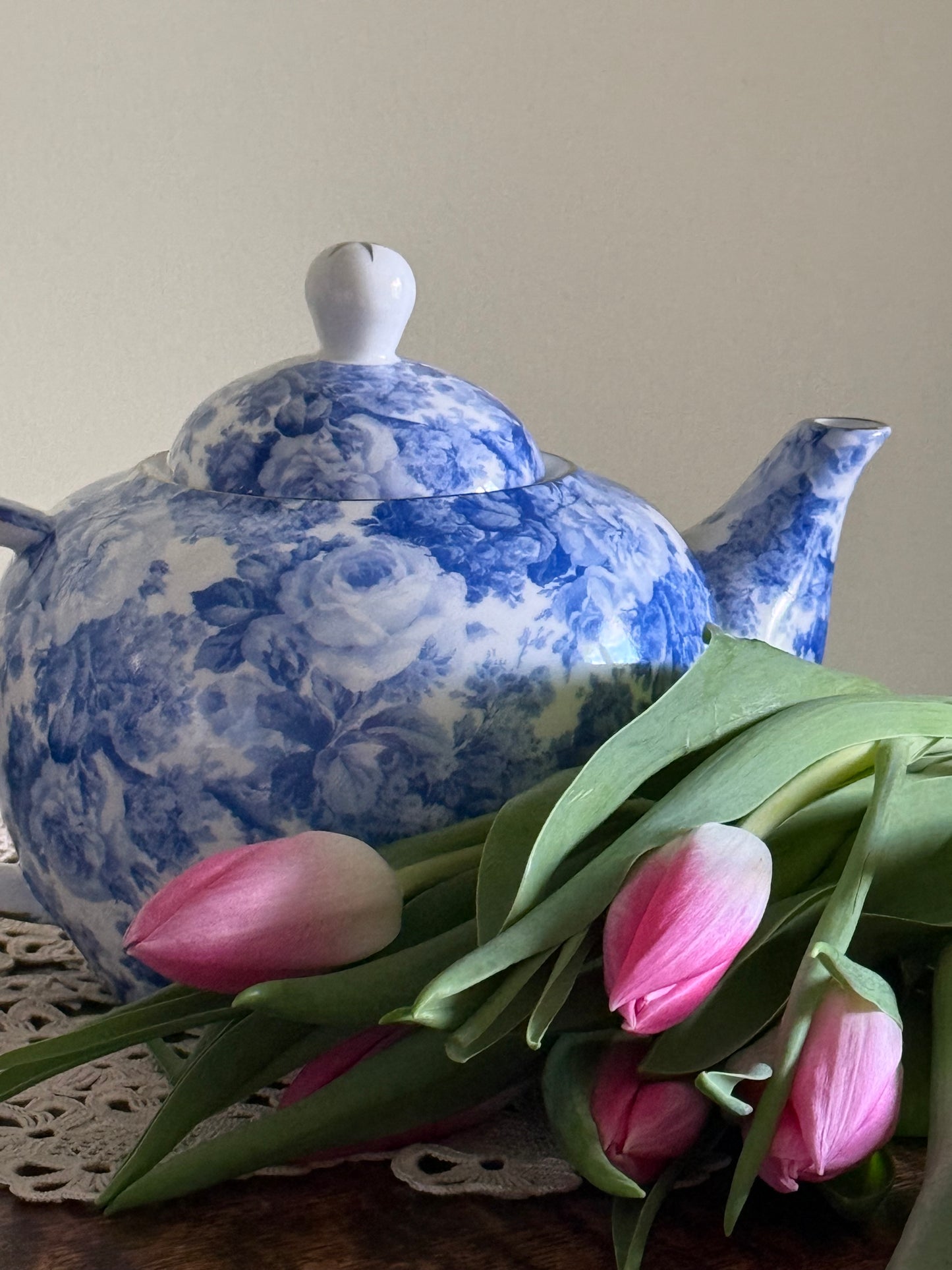 Antique blue and white teapot.