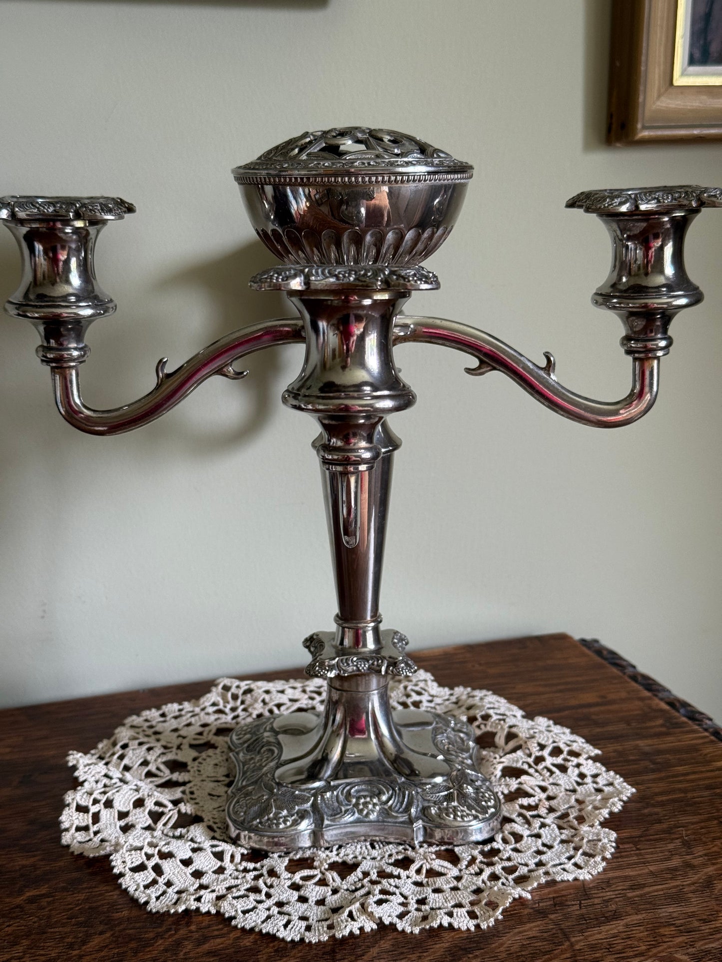 Victorian, silver plated / stainless steel candelabra.