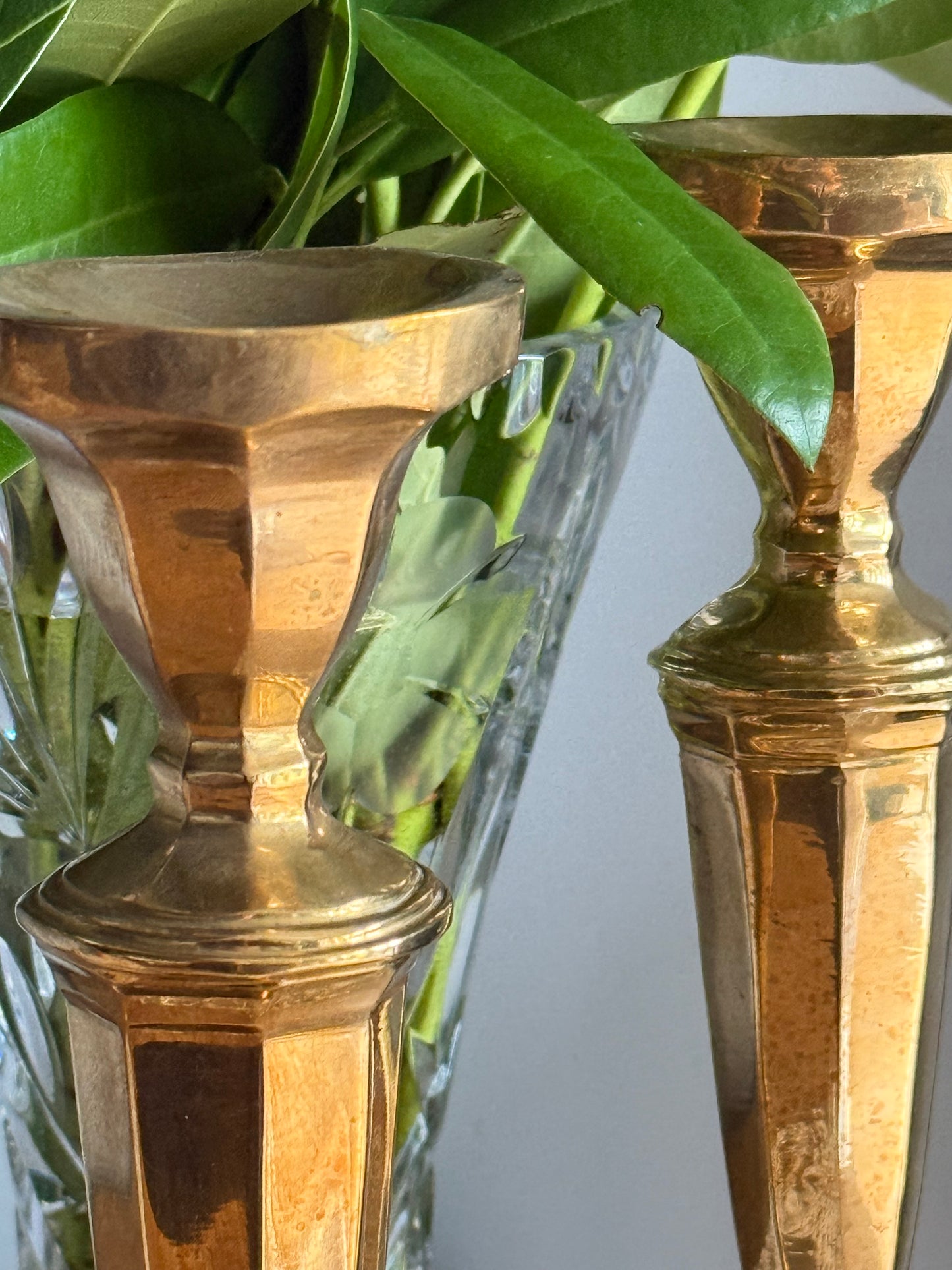 Vintage, large solid brass candlestick holders.