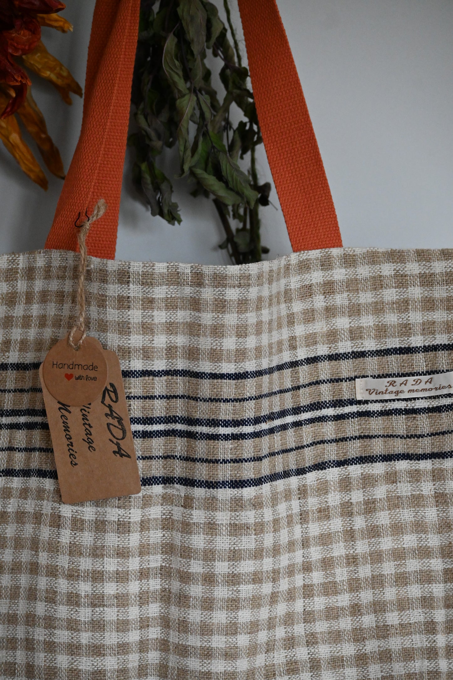Antique, handwoven hemp and cotton tote.