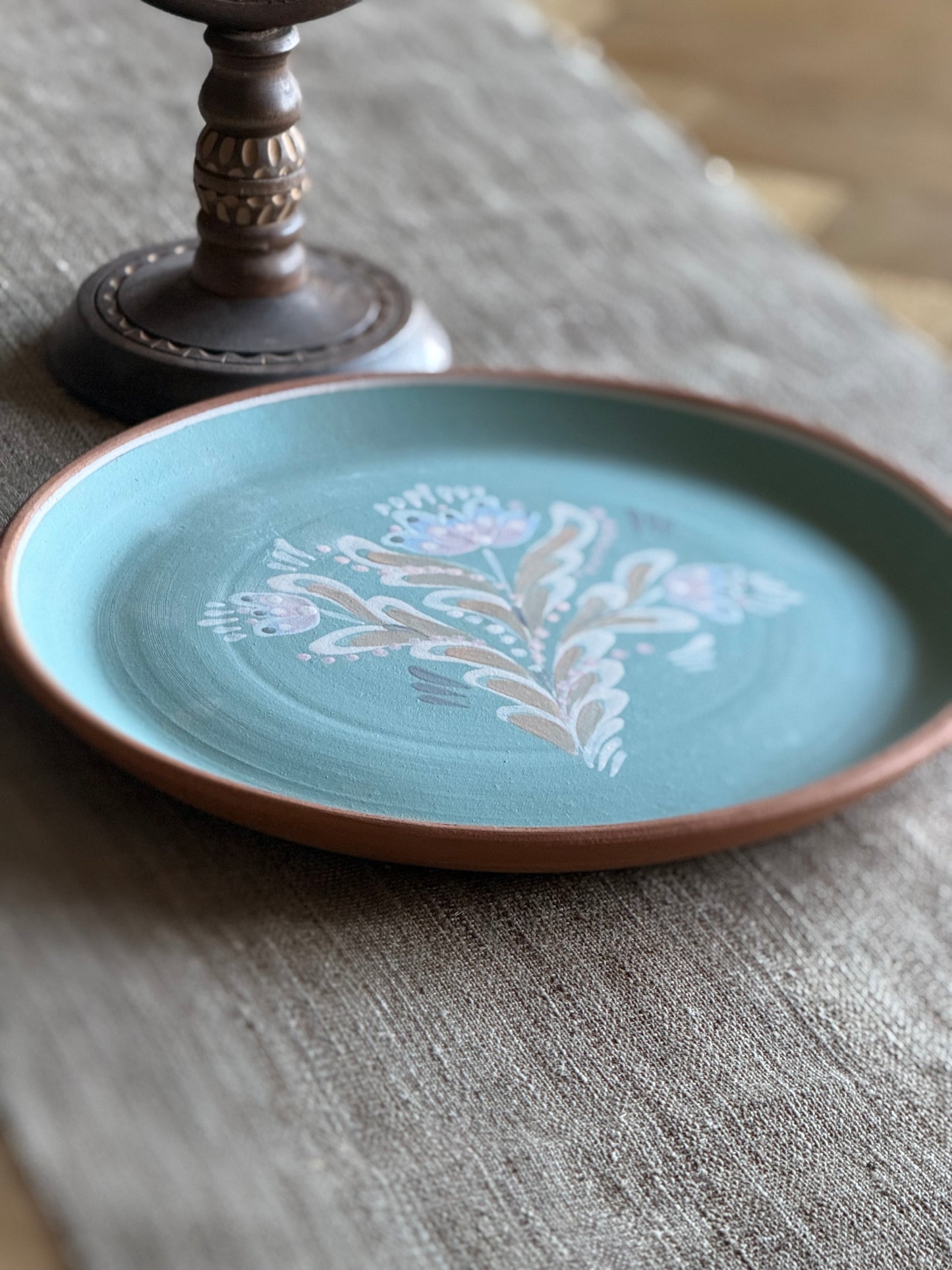 Handmade, unglazed platter.
