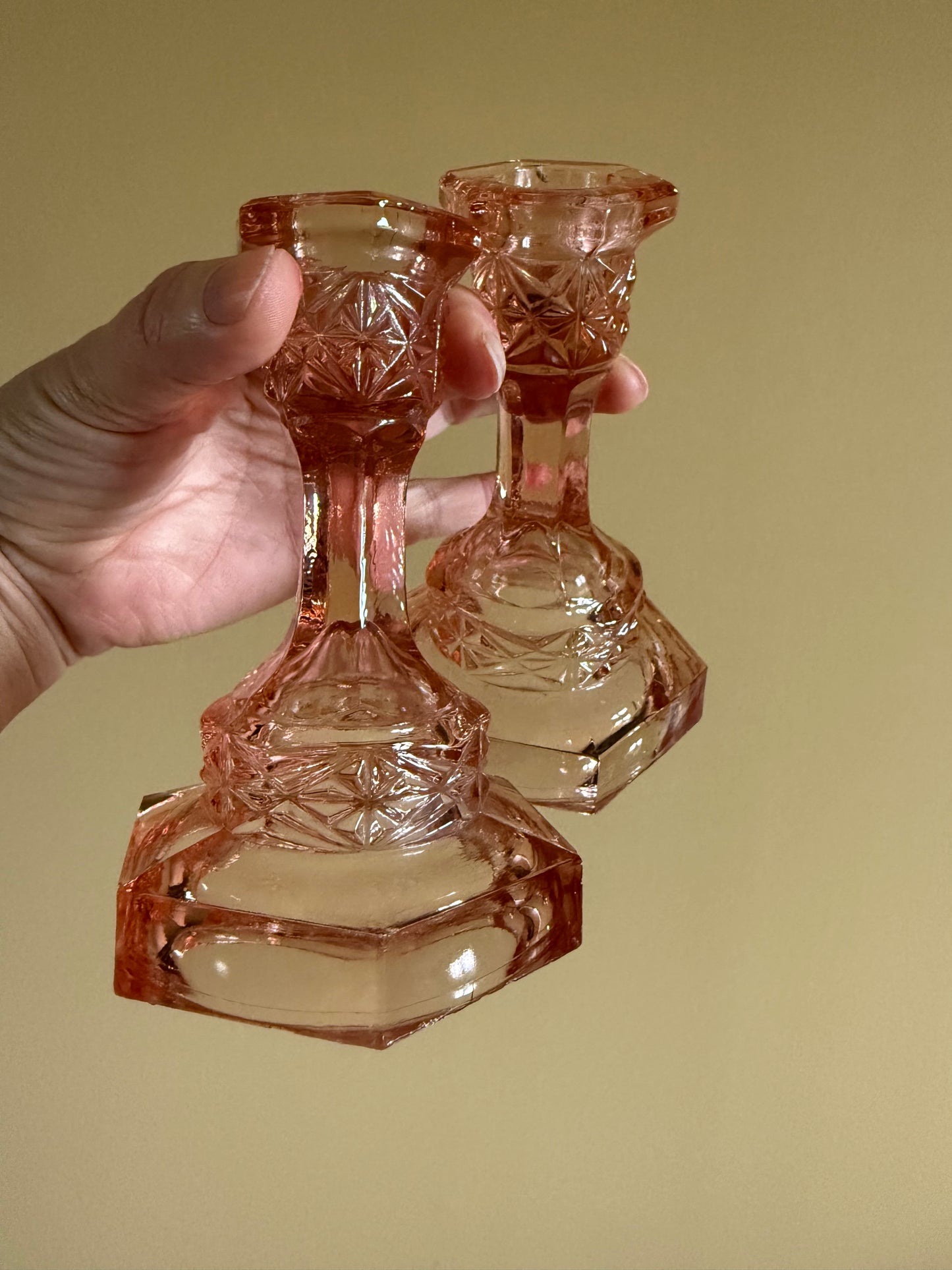 Vintage, glass candlestick holders.