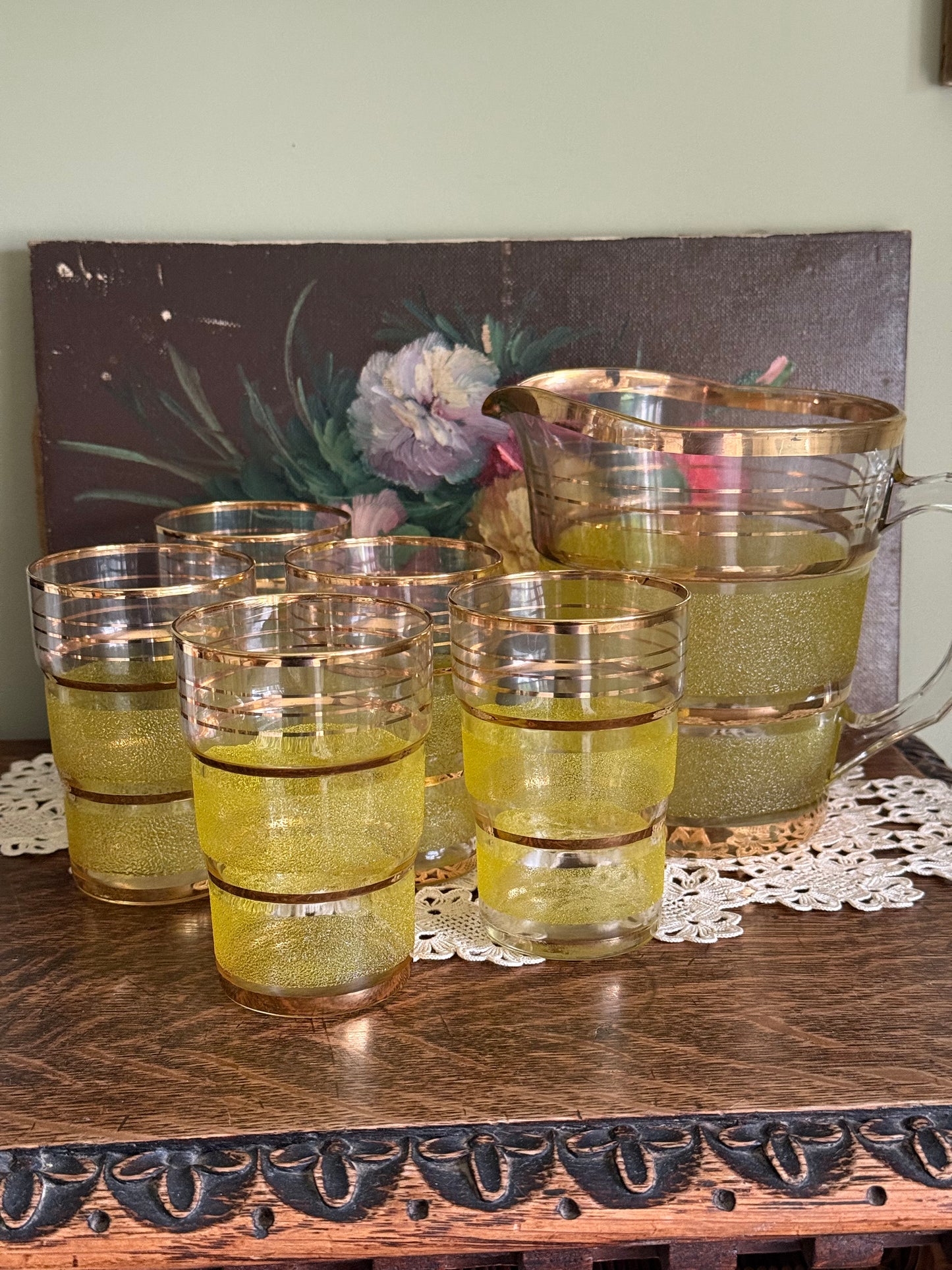 Vintage, lime green Jug set.
