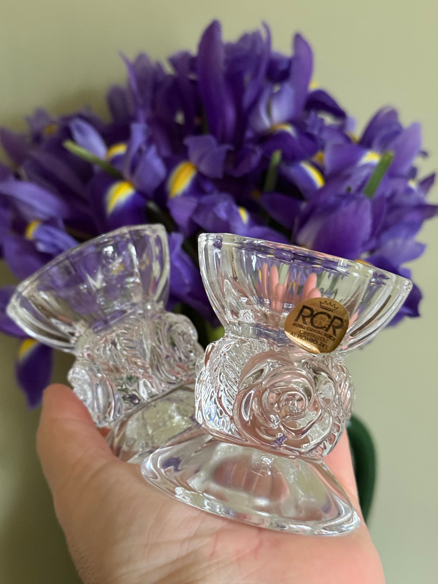 Vintage, crystal candlestick holders.
