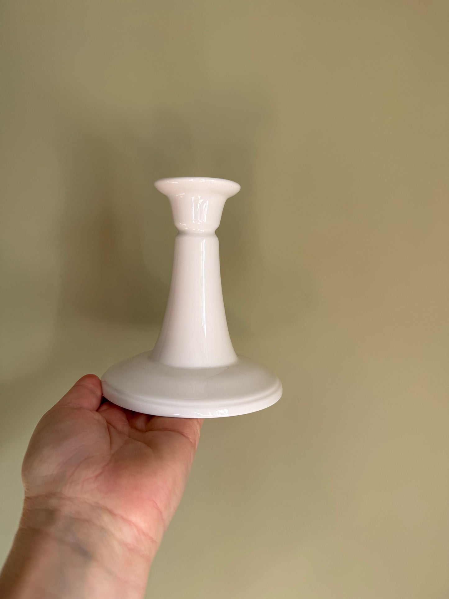 Vintage, milk white glass candlestick holders.