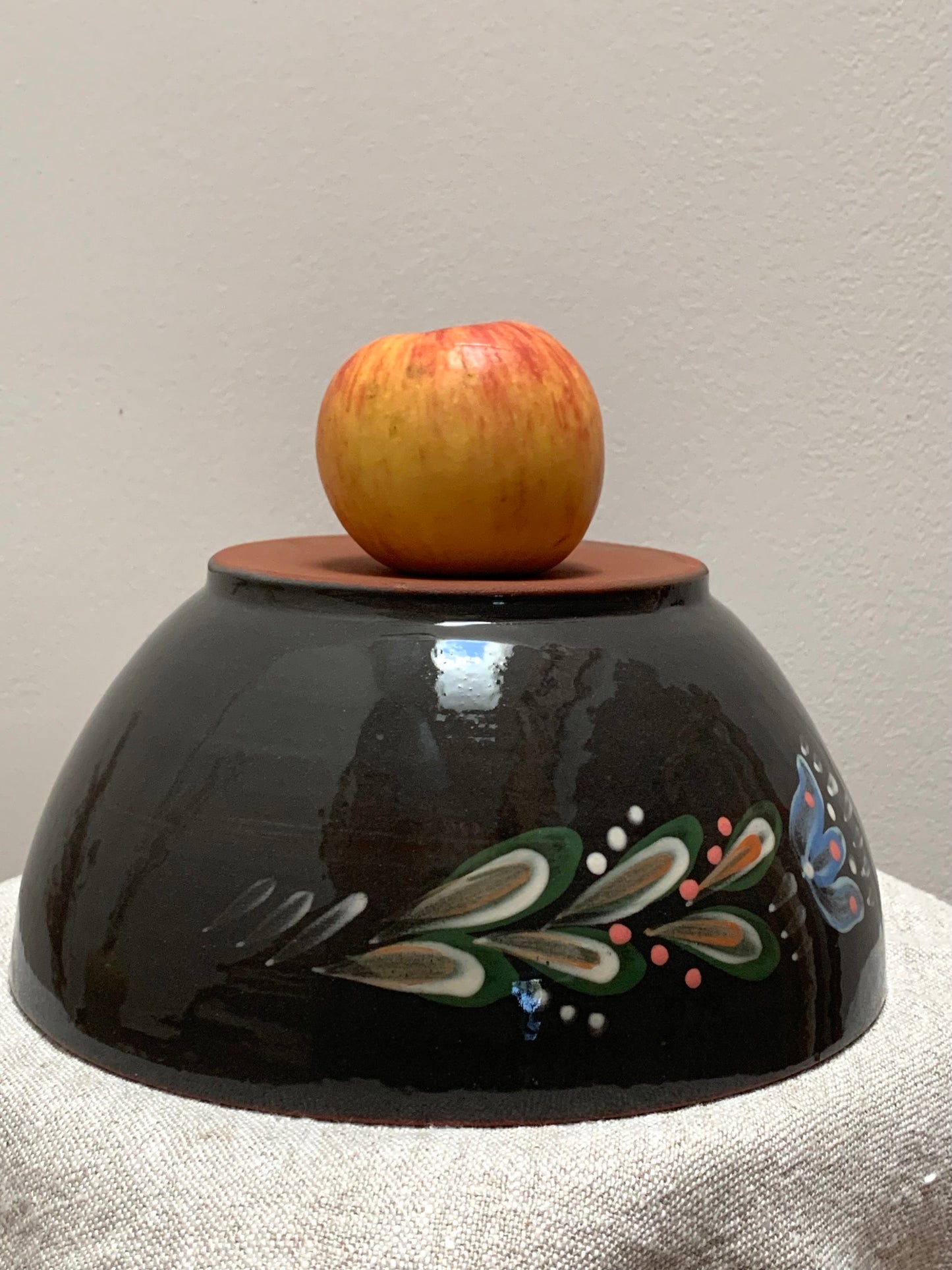 Hand thrown and hand glazed fruit bowl.