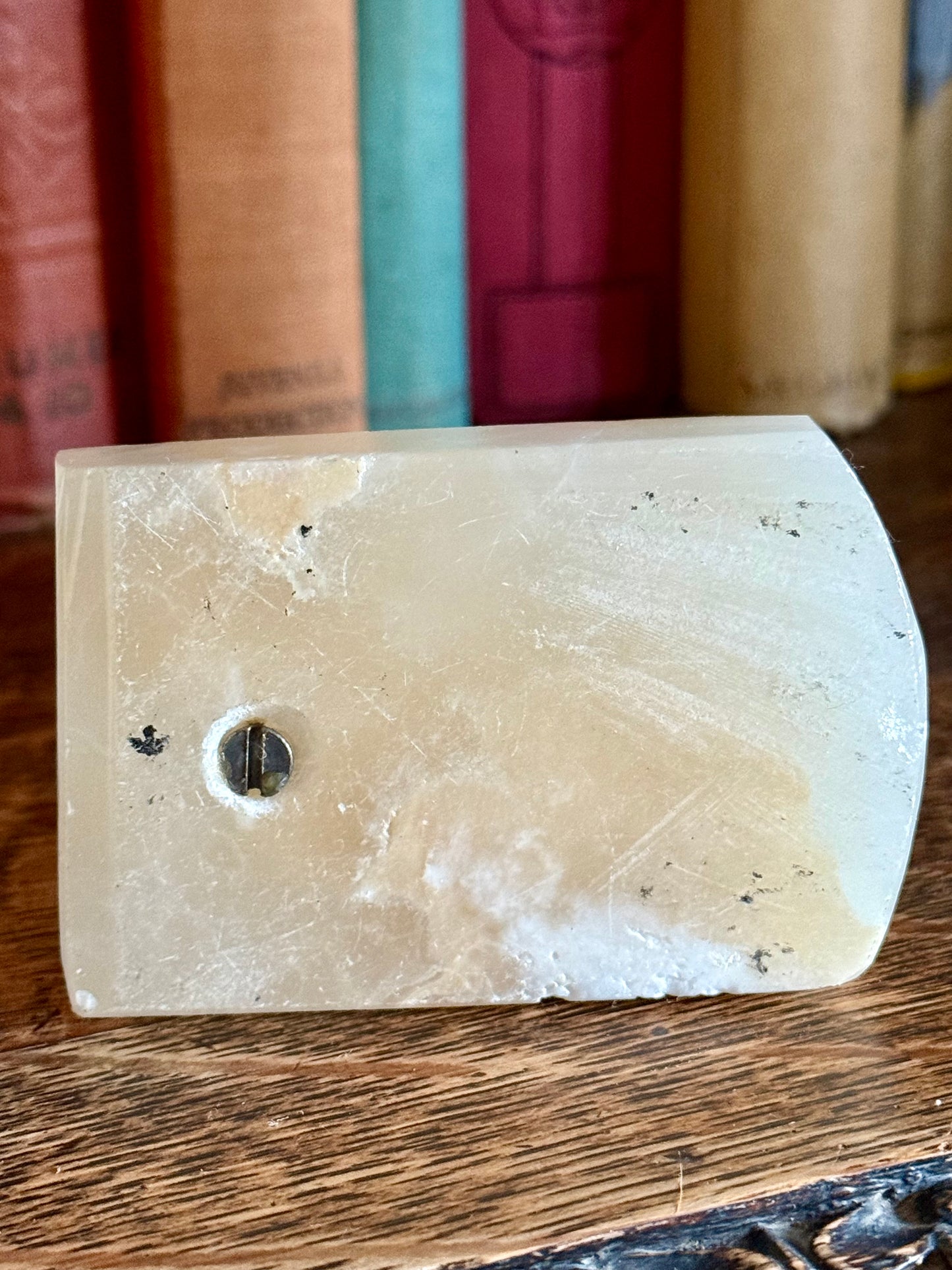 Vintage Banded Onyx Marble Horse Head Bookends – Pair – Cream Calcite Stone