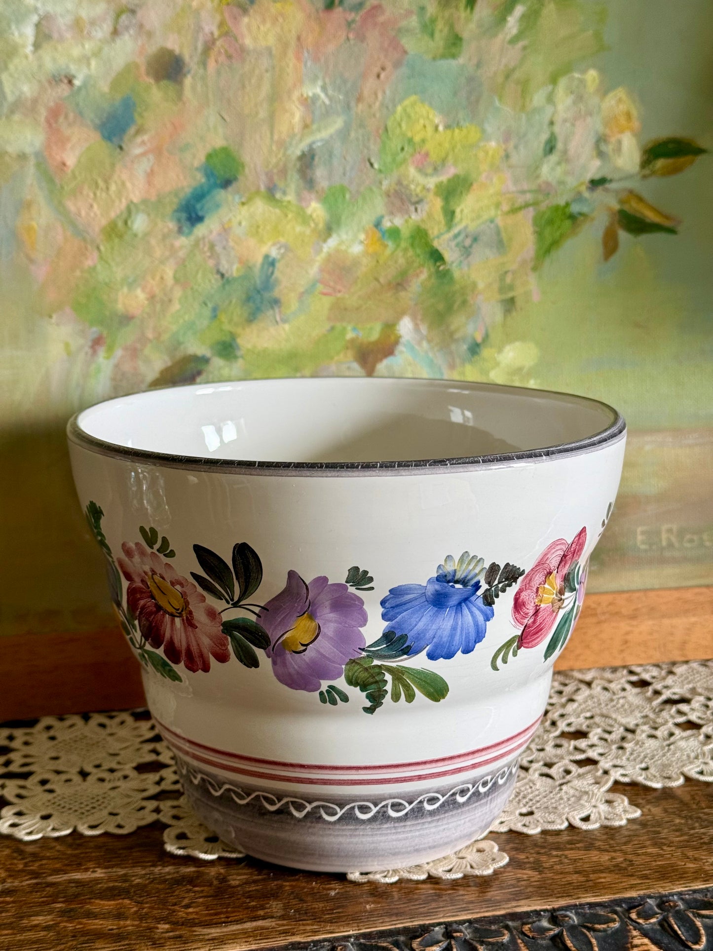 Vintage Austrian hand painted ceramic pot