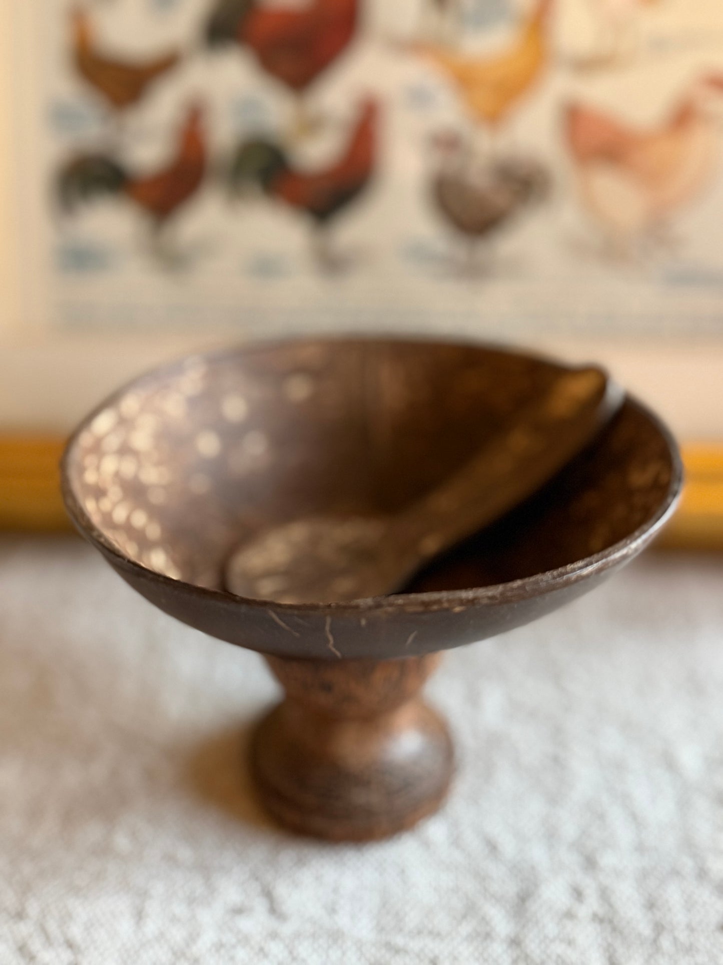 8 Vintage handmade coconut dessert bowls with spoons.
