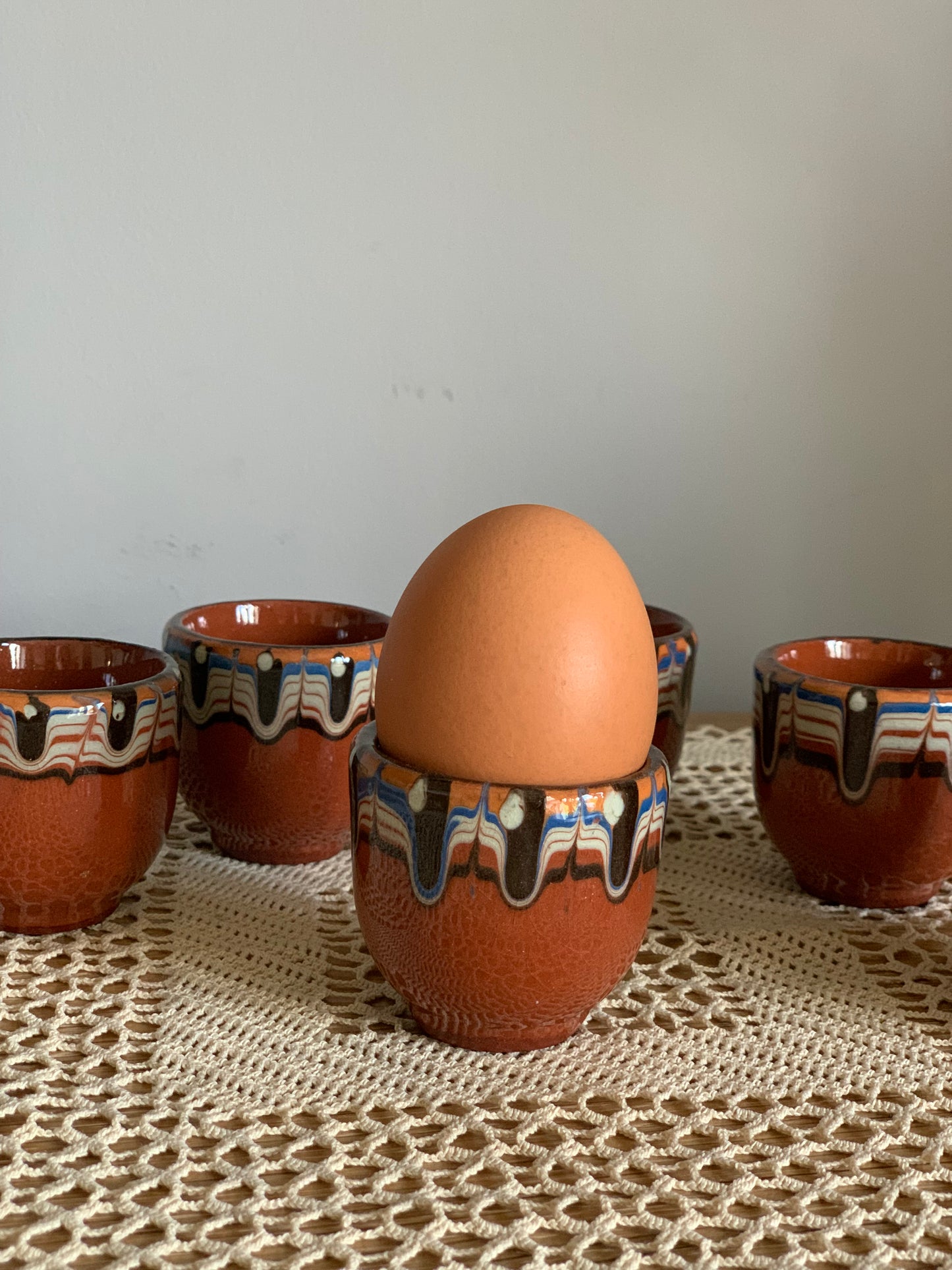 Vintage, handmade Troyan terracotta small cups.