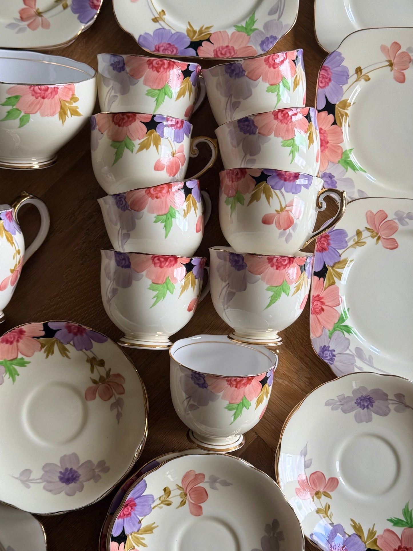 Vintage  Roslyn China hand-painted tea set, made in England