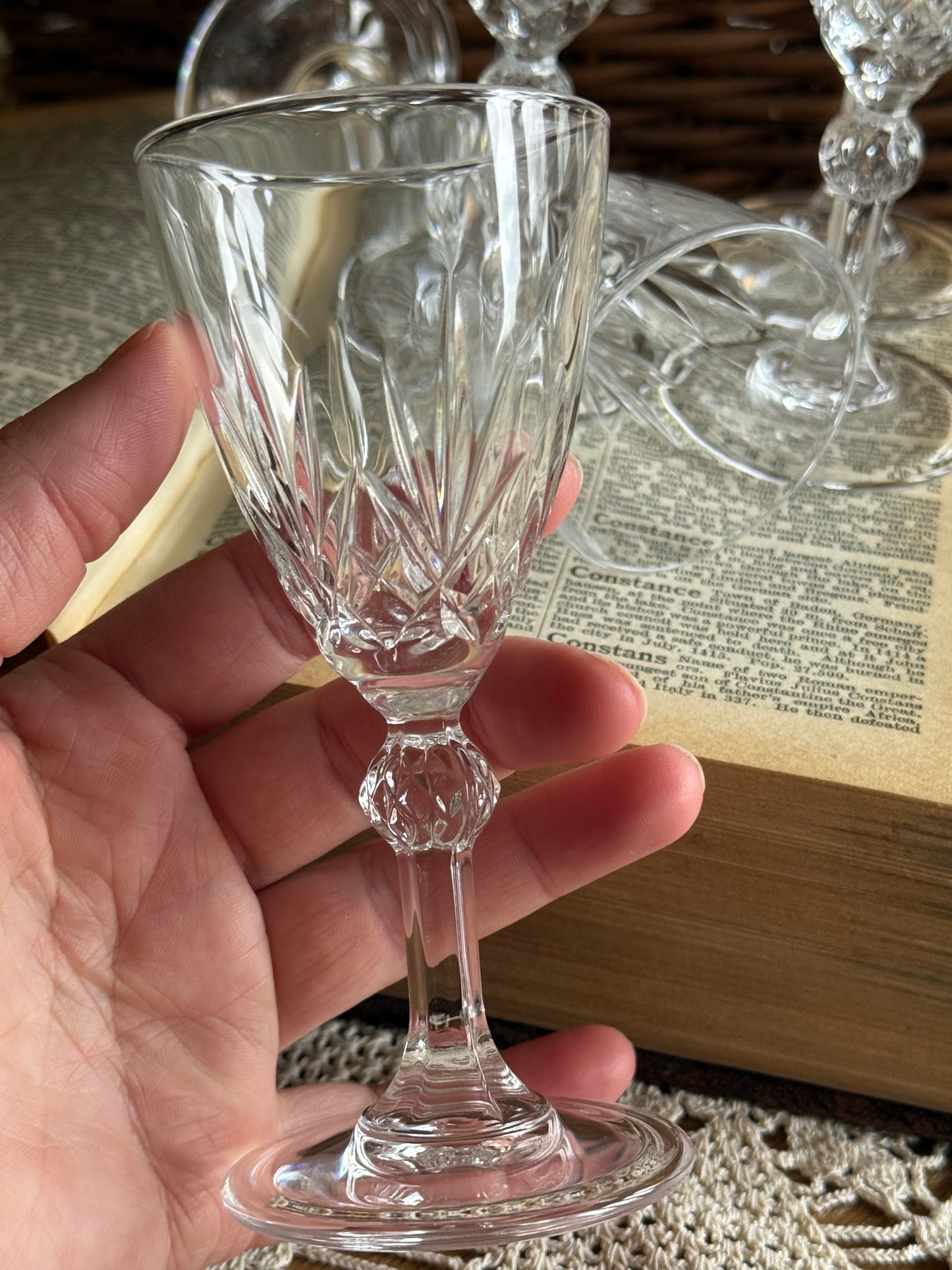 Vintage Cut Crystal Liqueur Glasses Set of 6 – Faceted, Elegant Small Stemware