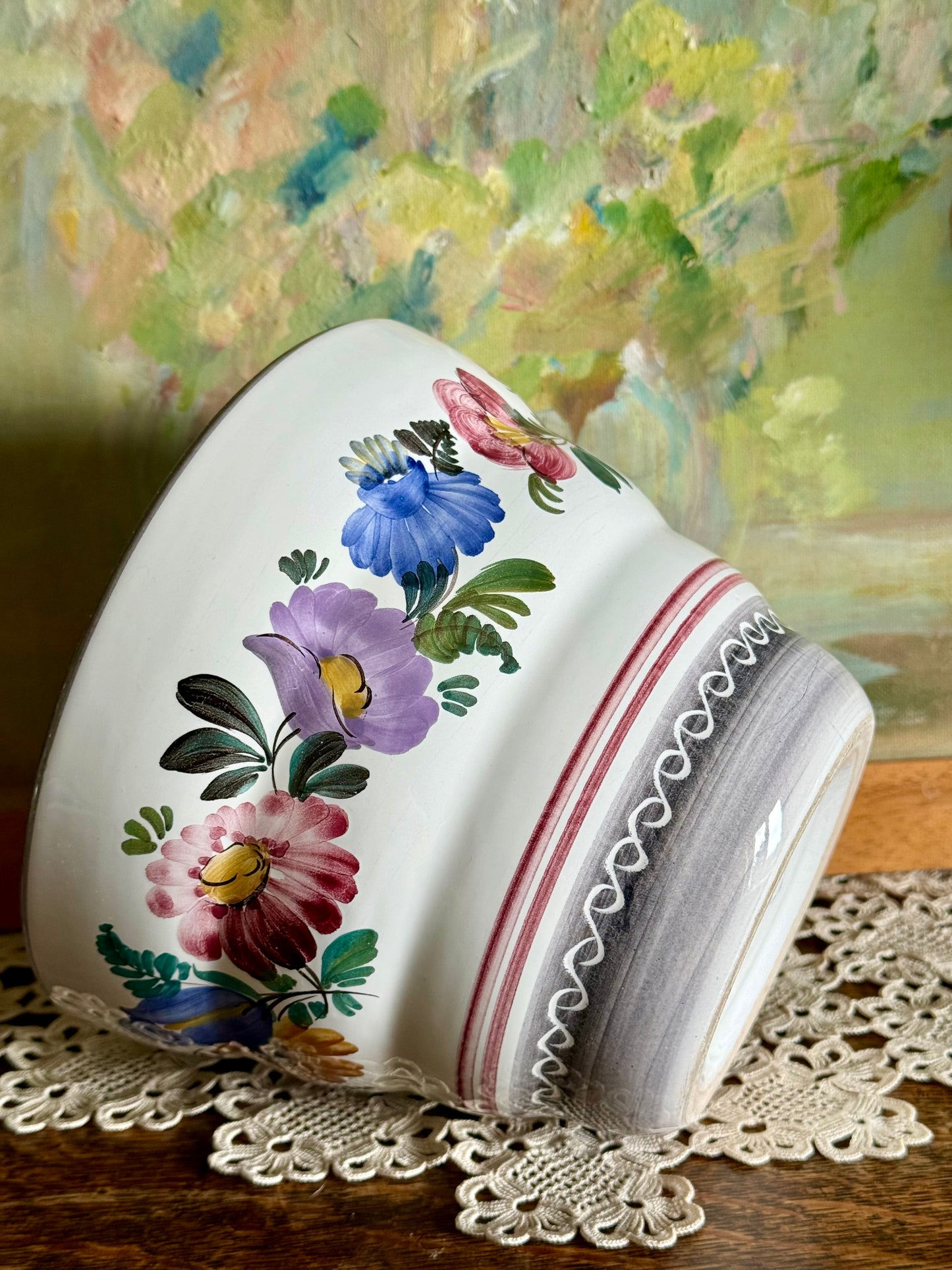 Vintage Austrian hand painted ceramic pot