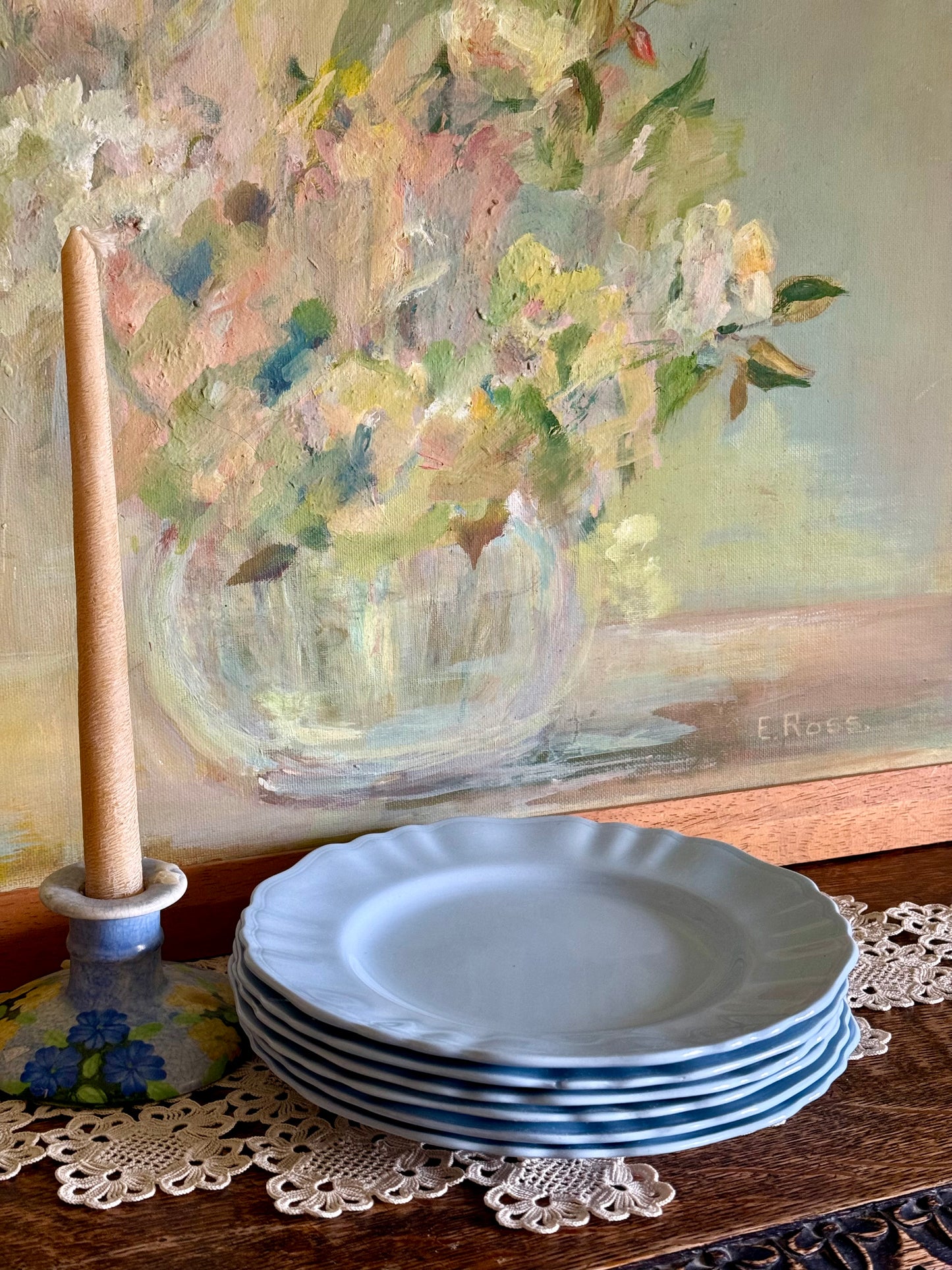Vintage pastel blue dessert plates by Celeste.