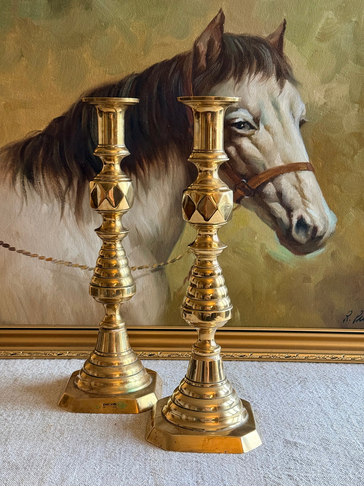 Solid brass large candlestick holders.