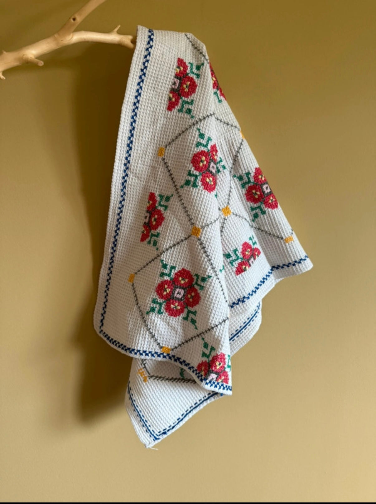 Antique, hand embroidered cotton tea towel.