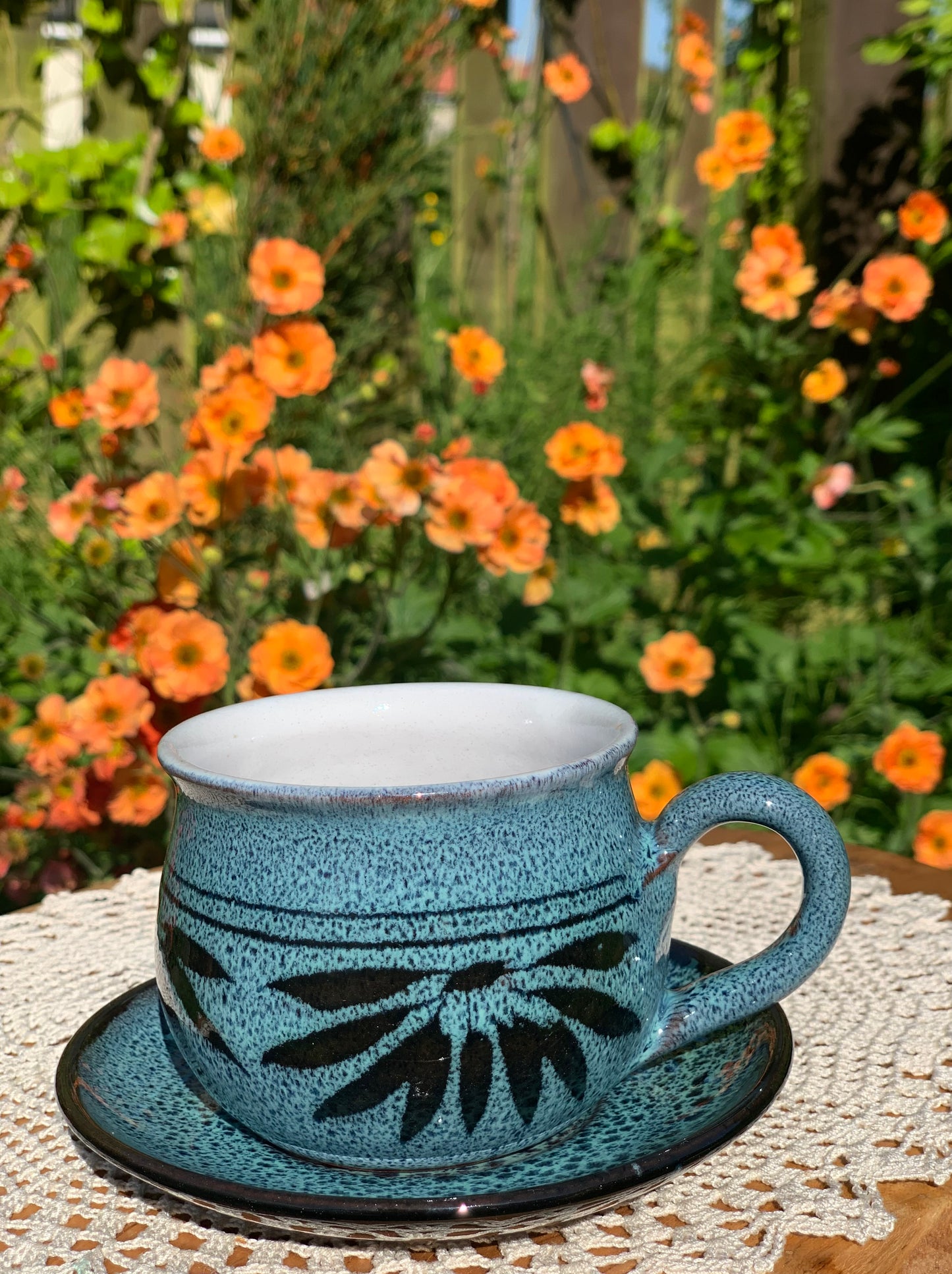 Vintage, handmade pottery coffee set.