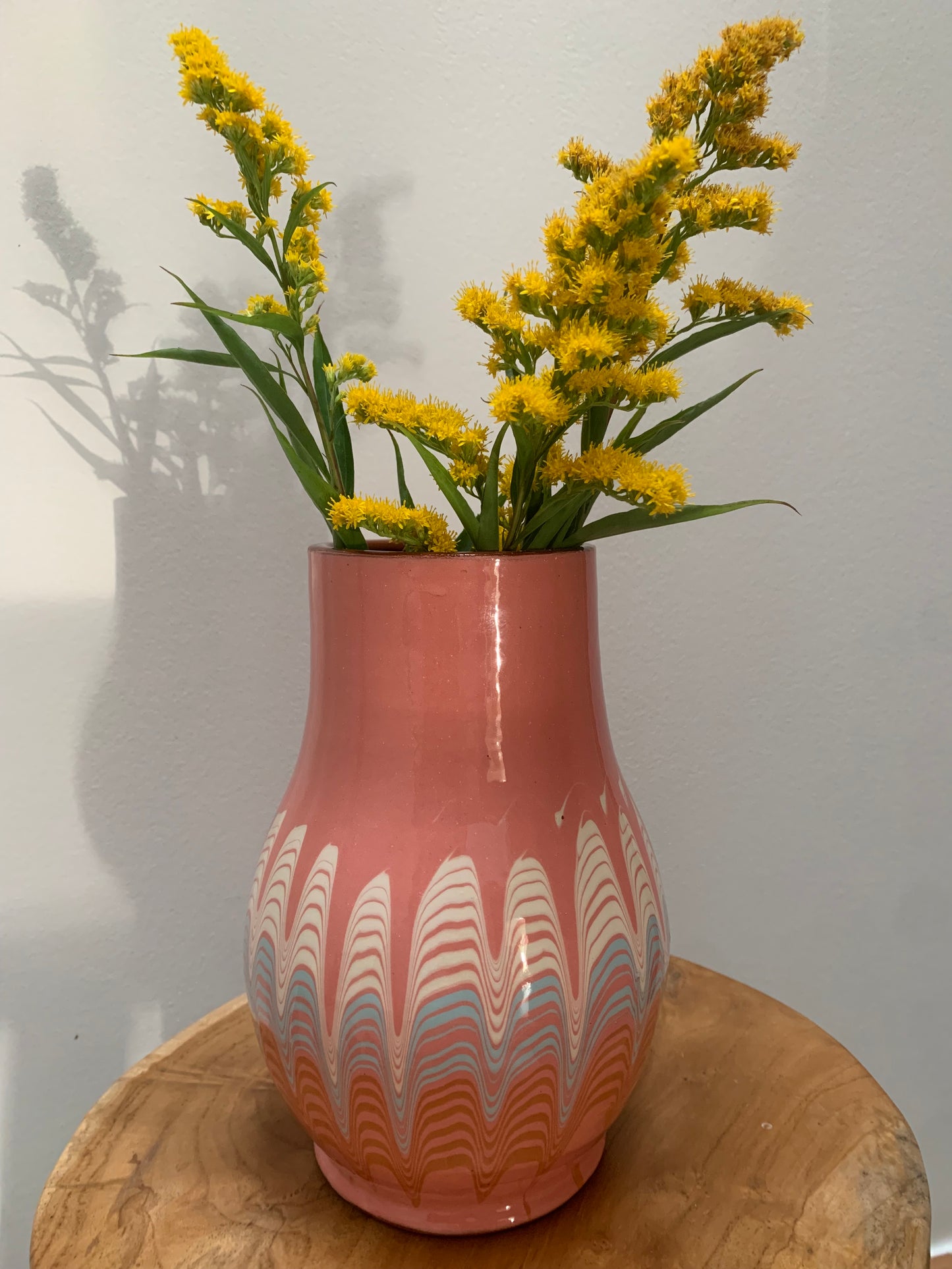 Hand thrown folk art ceramic vase.