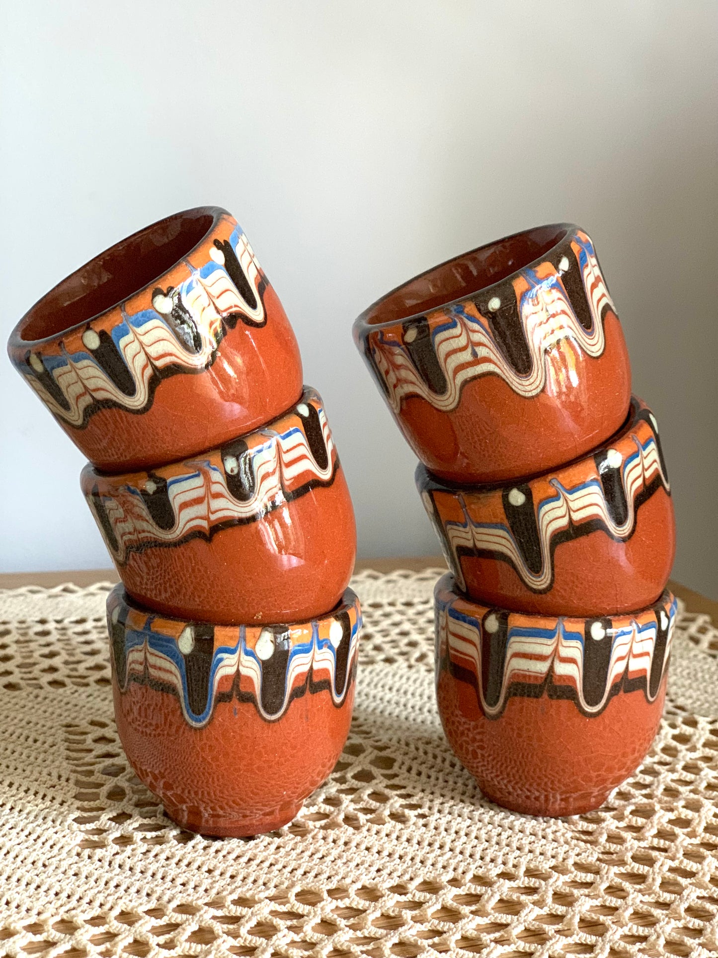 Vintage, handmade Troyan terracotta small cups.