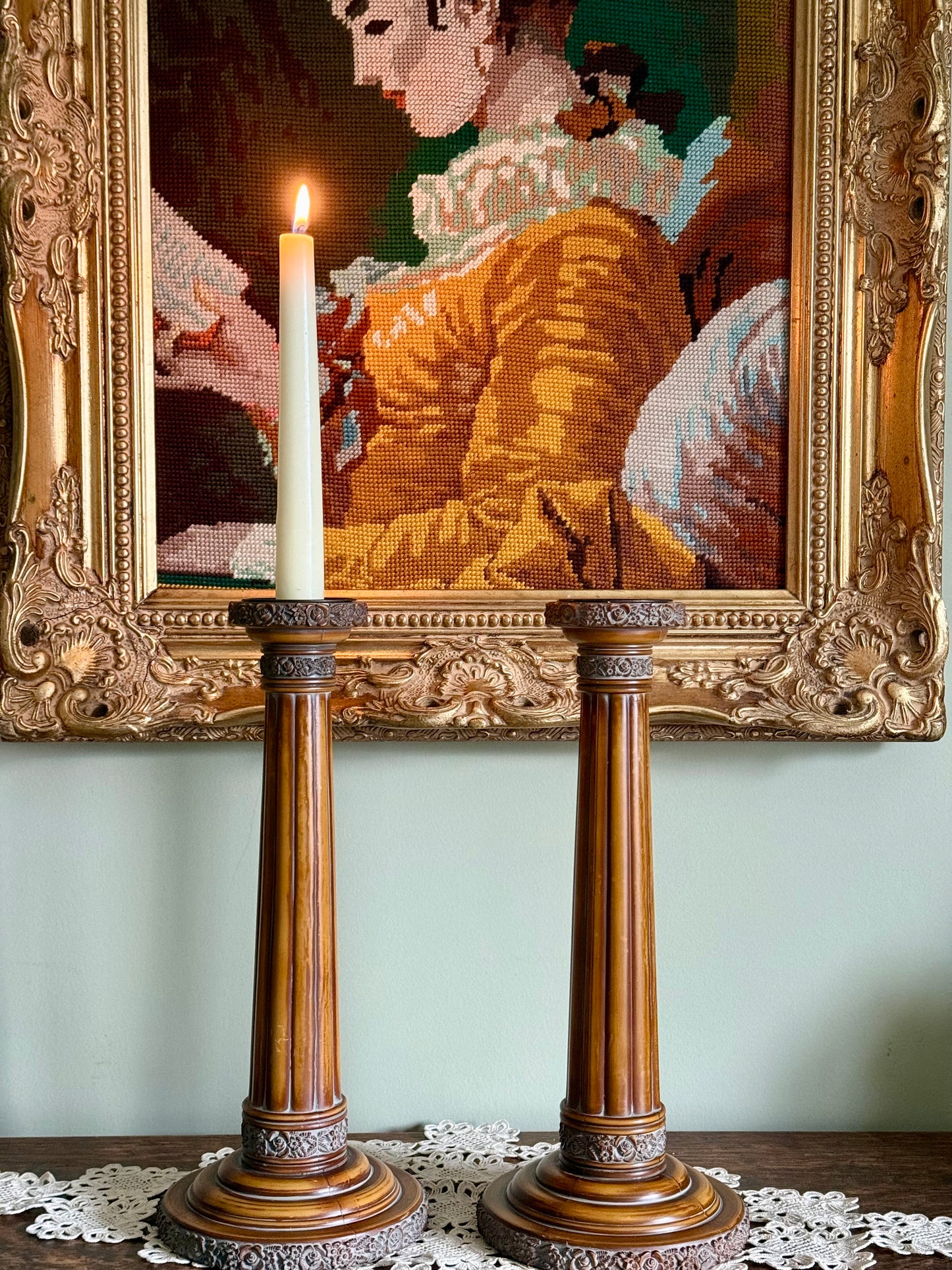 🕯️Vintage Neoclassical Column Pedestals – Ornate Floral Candlestick Pair