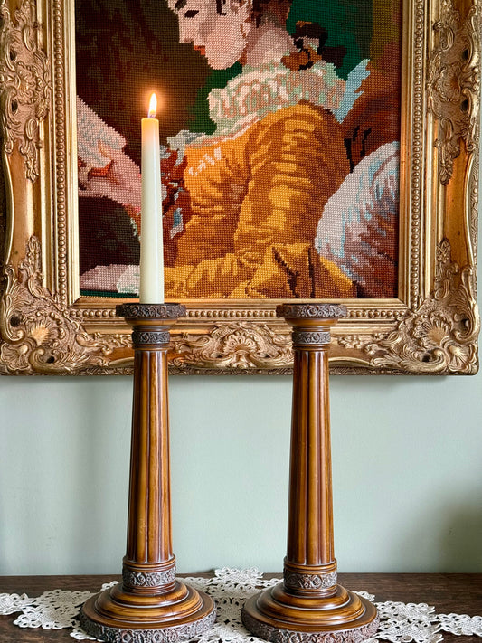 🕯️Vintage Neoclassical Column Pedestals – Ornate Floral Candlestick Pair