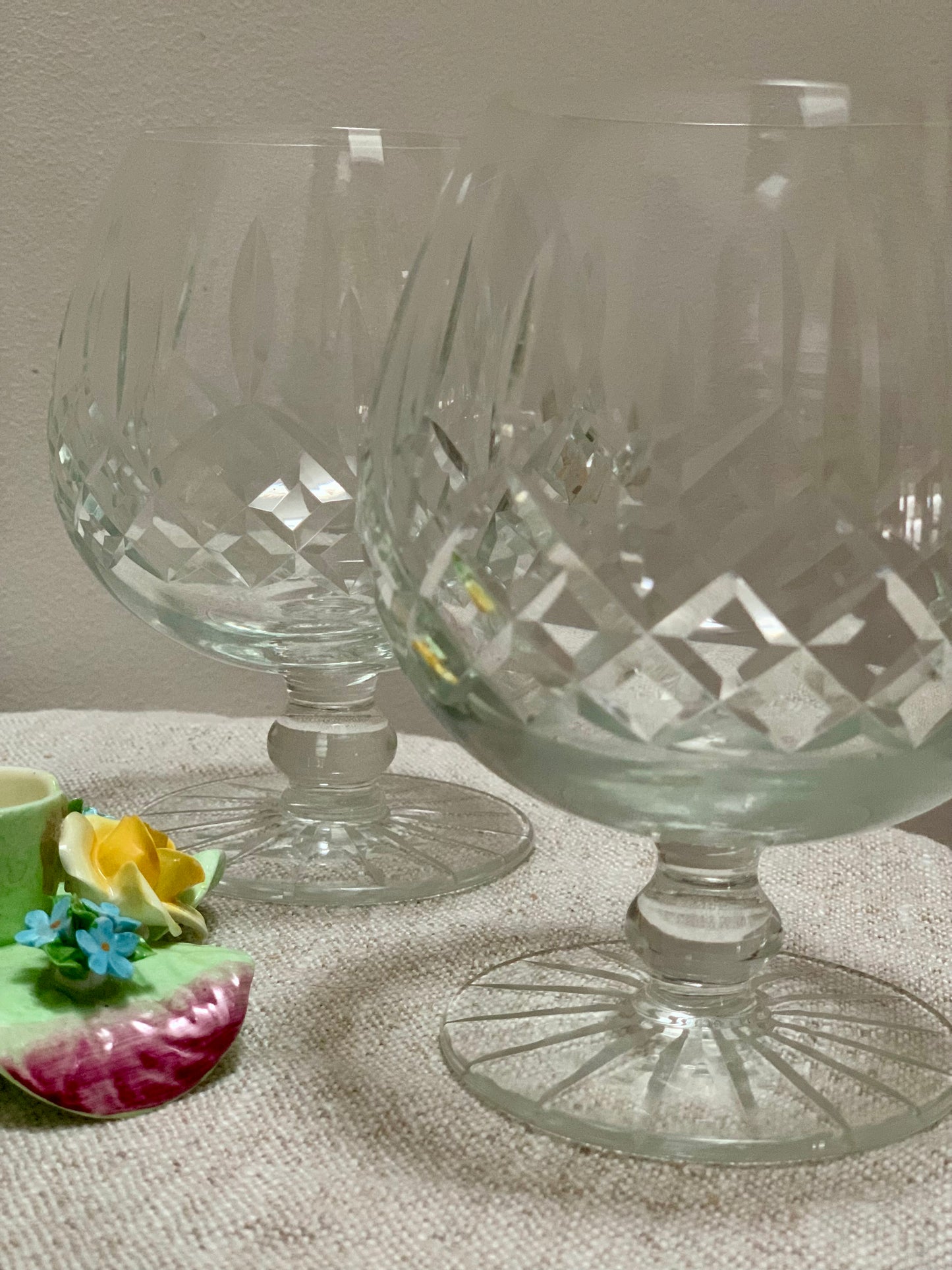 Beautiful, vintage, set of two crystal stemmed glasses.