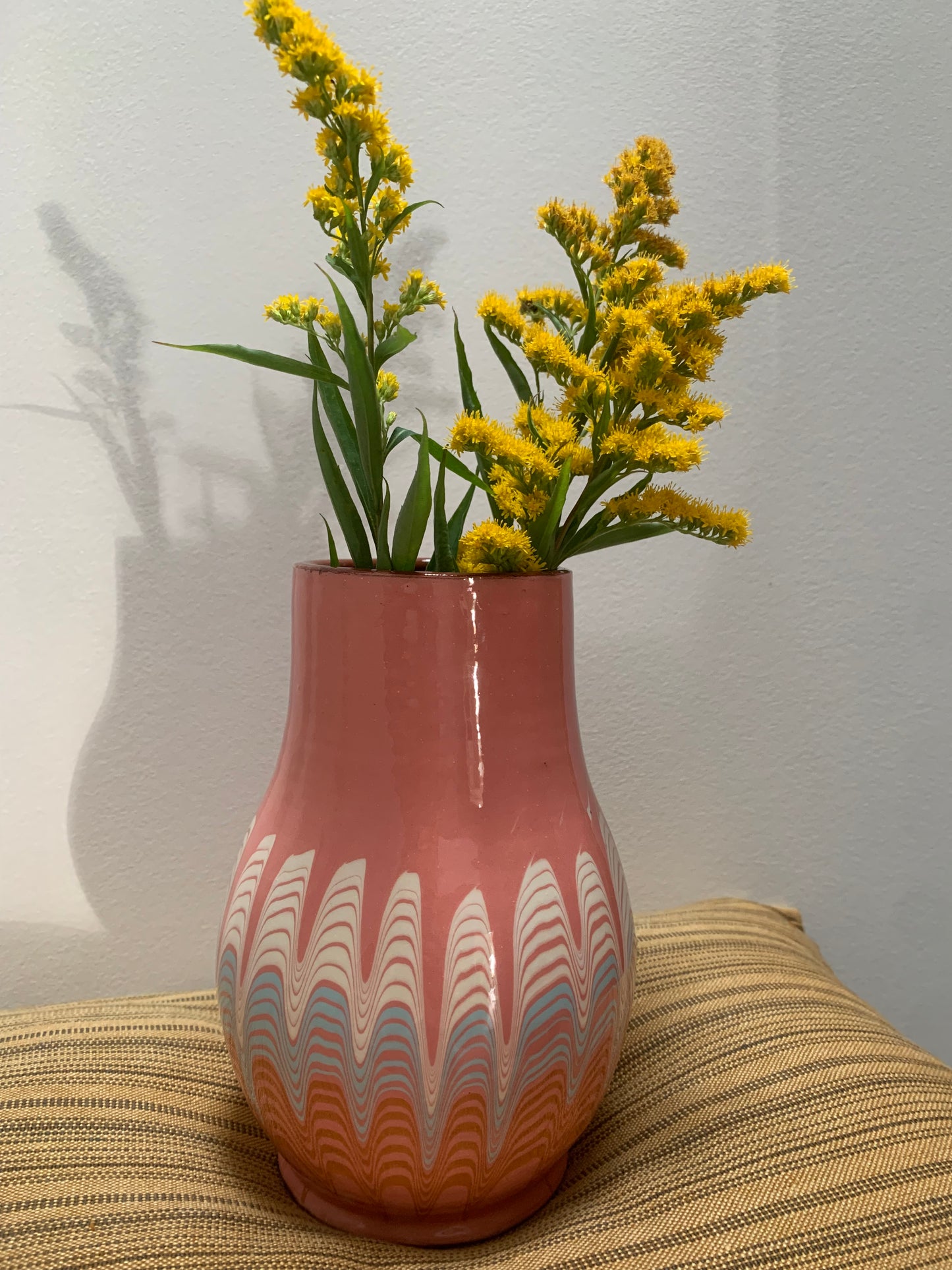 Hand thrown folk art ceramic vase.