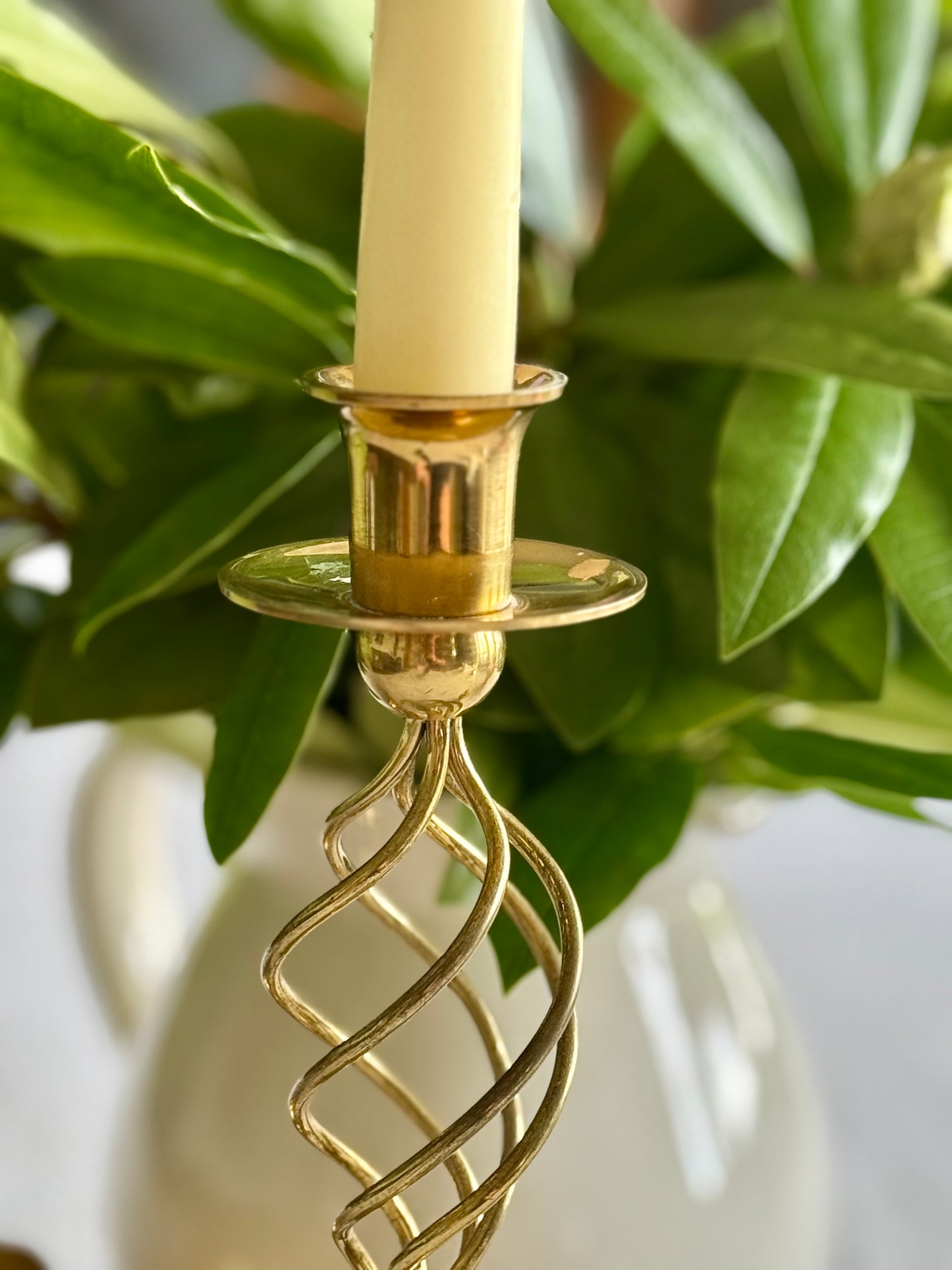 Vintage Brass Twisted Stem Candlesticks – Mid Century Sculptural Pair