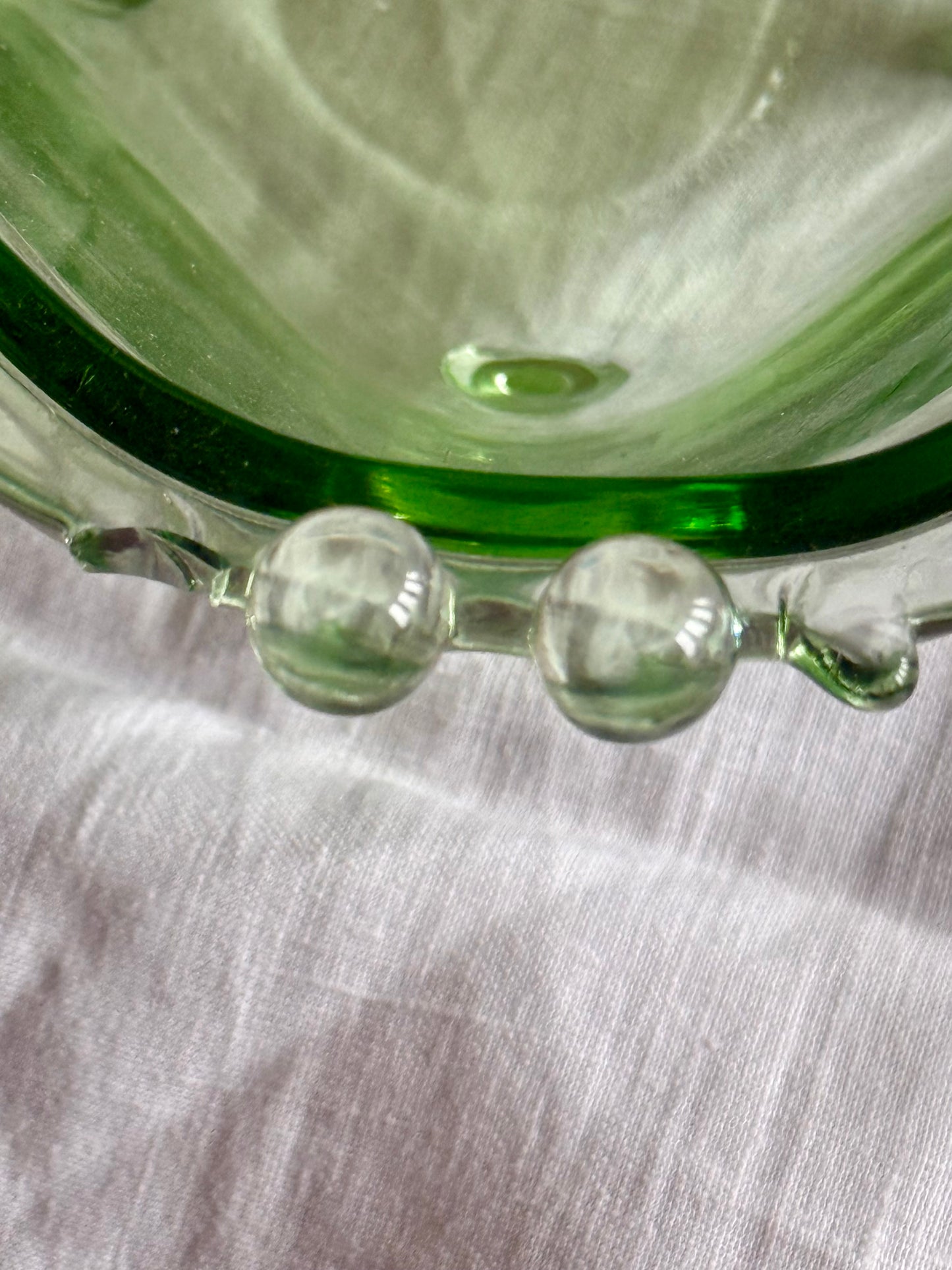 Vintage Green Art Glass Serving Set – Large Bowl + 6 Small Bowls | Hand Blown | Bohemian Style