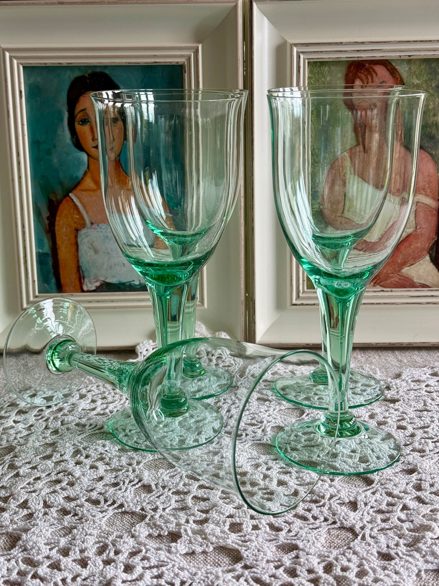 Vintage green stemmed glasses.