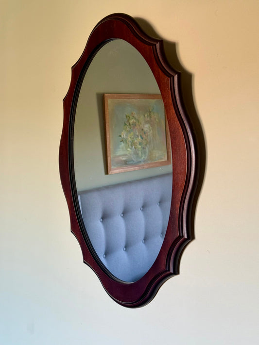 Vintage Mahogany Scalloped Wall Mirror | Georgian Style Oval Mirror