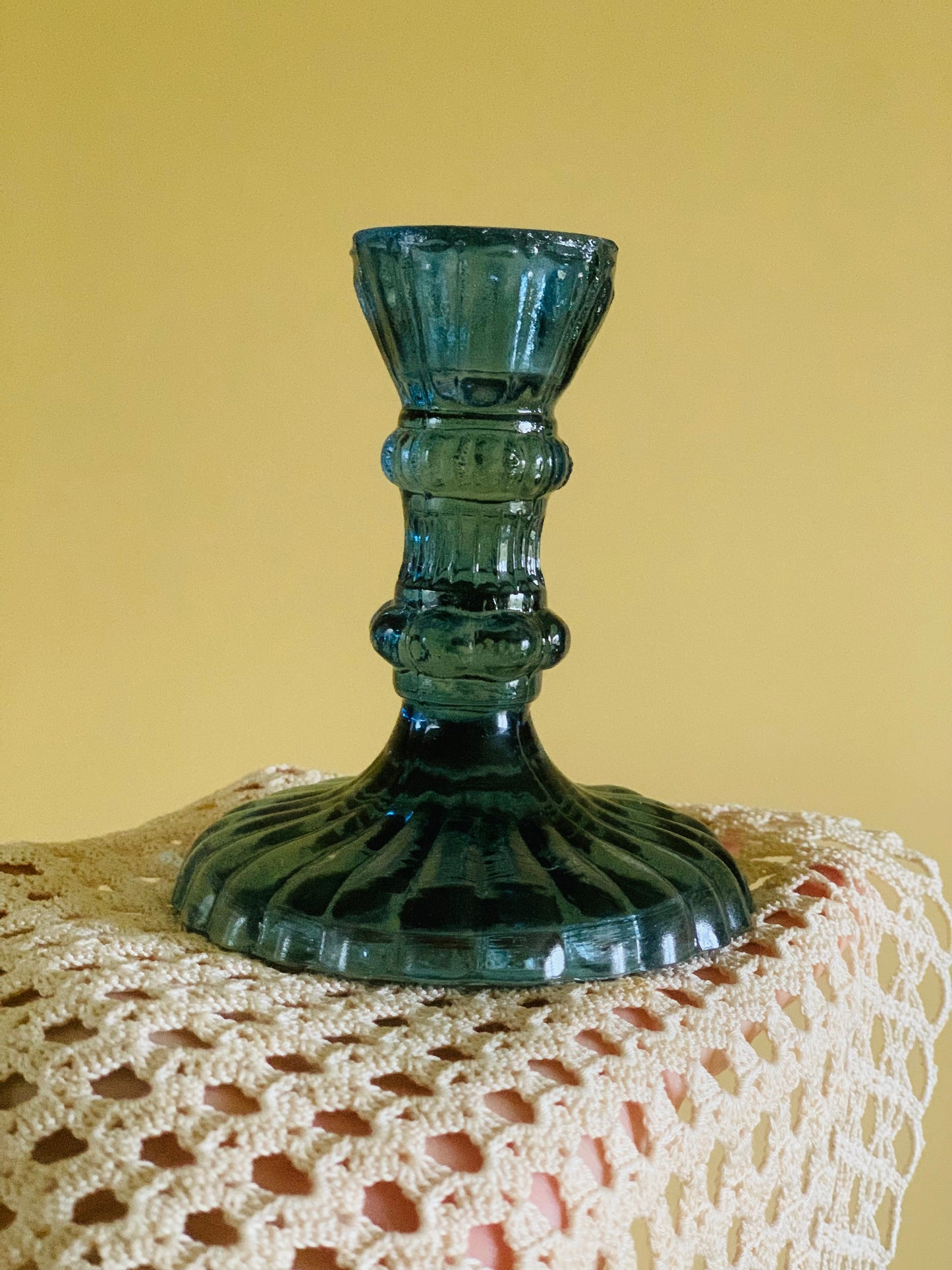 Vintage, glass candlestick holders.