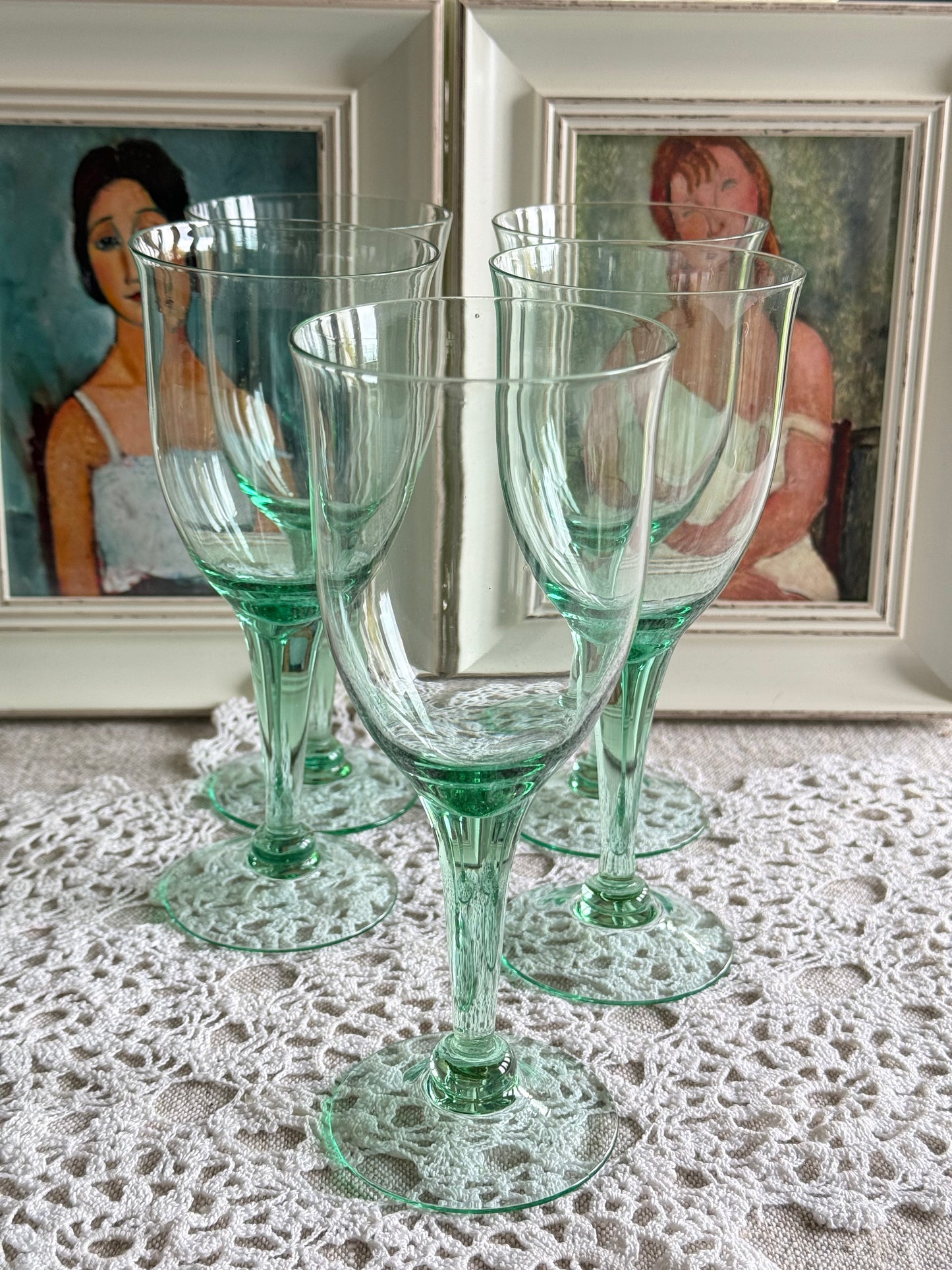Vintage green stemmed glasses.