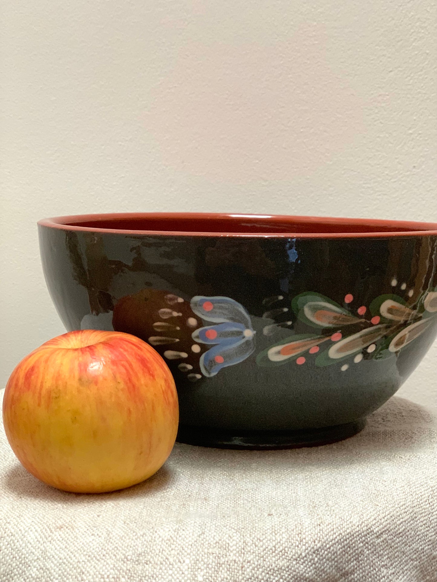 Hand thrown and hand glazed fruit bowl.