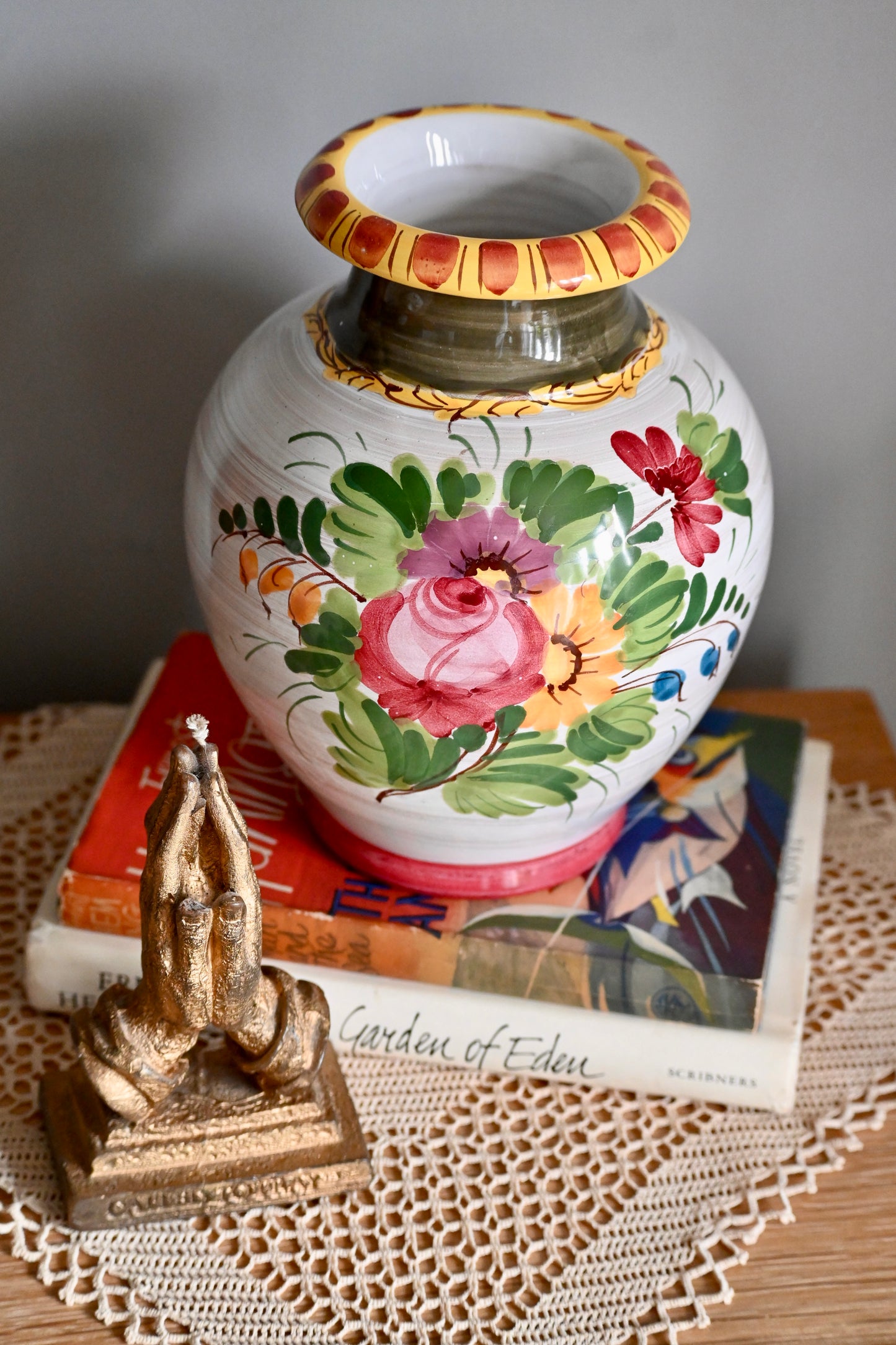 Vintage, hand painted floral vase.