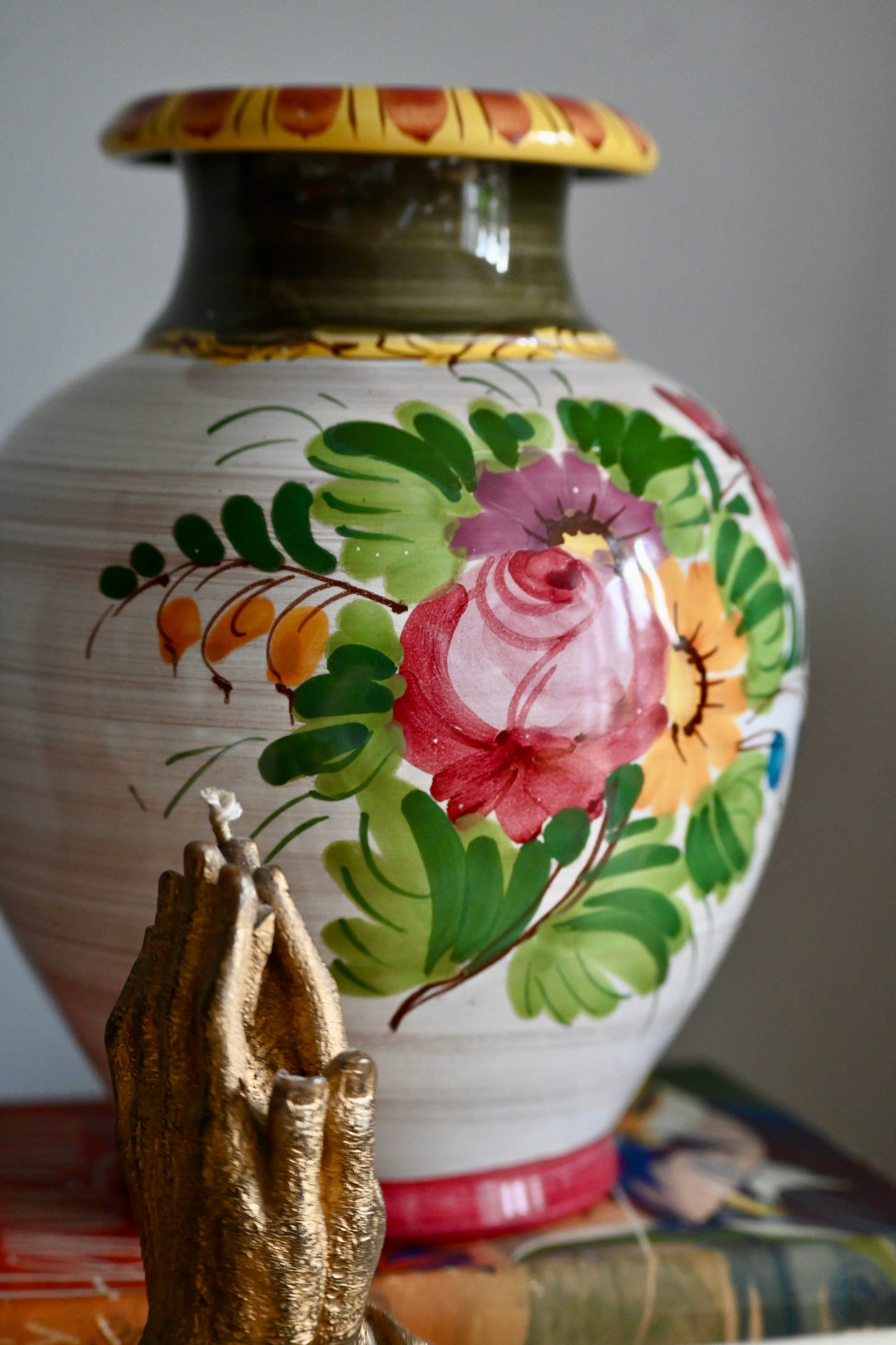 Vintage, hand painted floral vase.