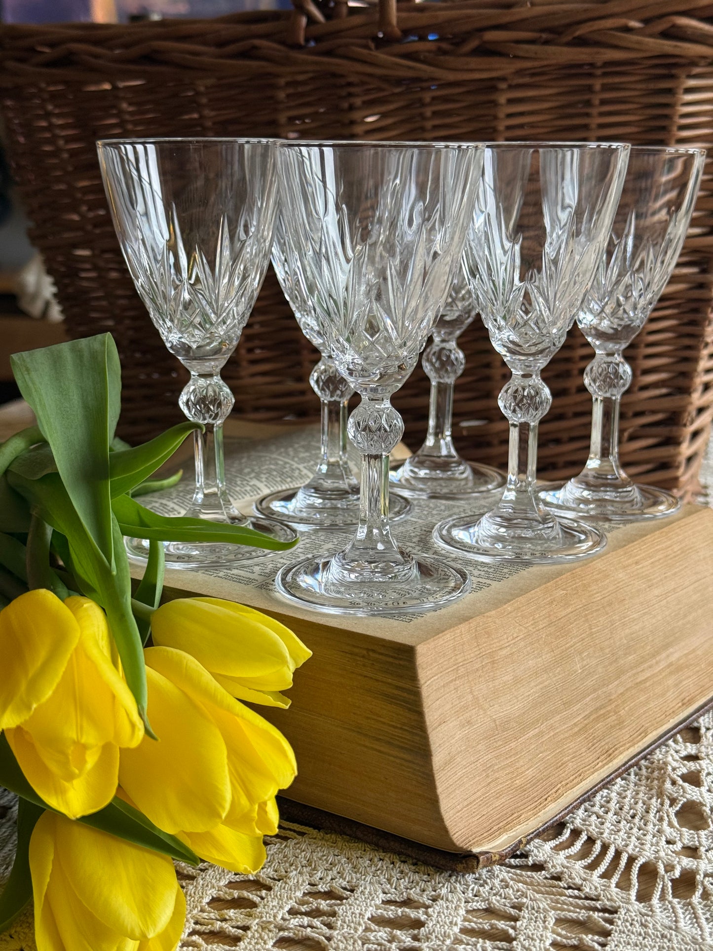 Vintage Cut Crystal Liqueur Glasses Set of 6 – Faceted, Elegant Small Stemware