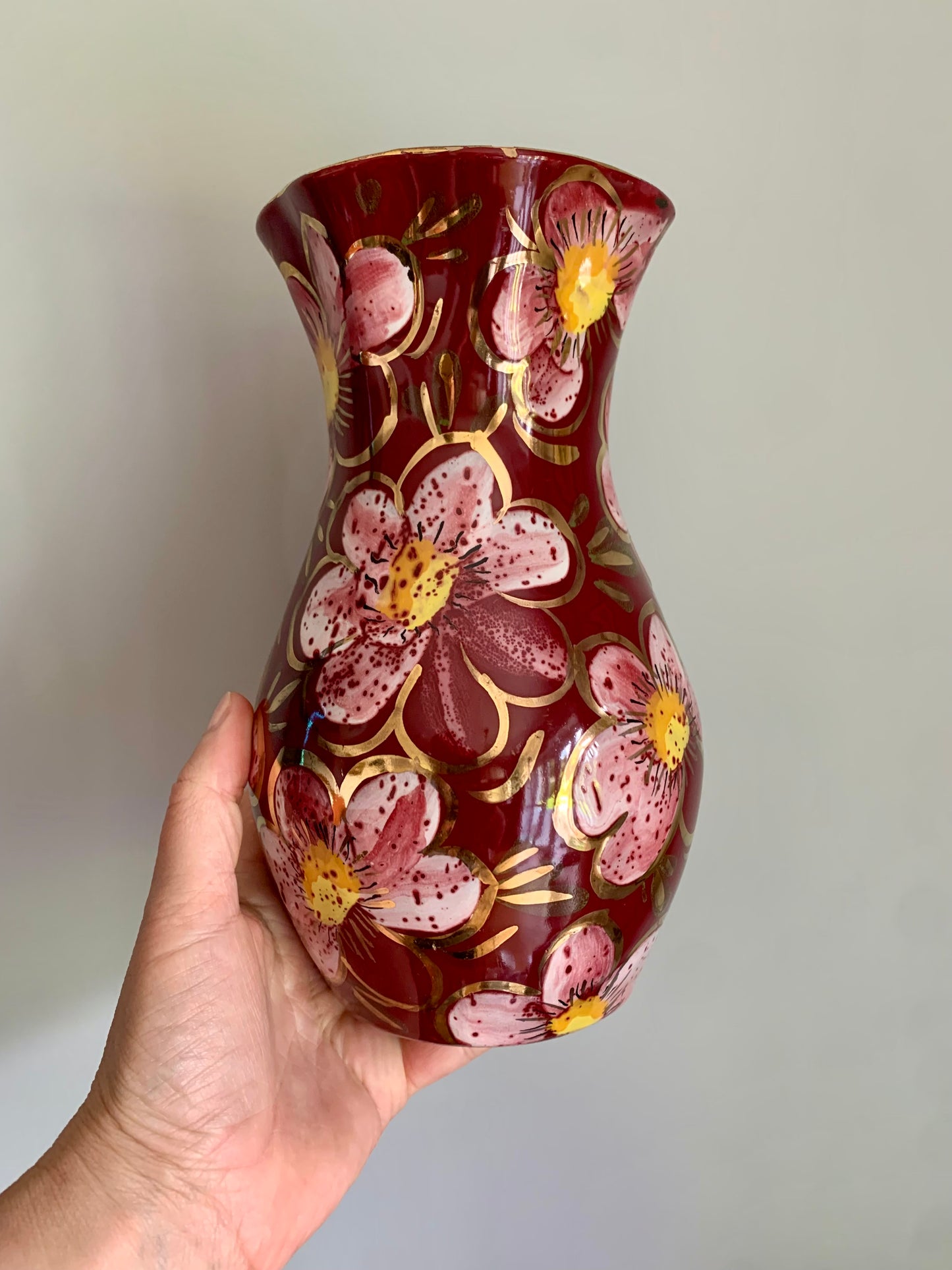 Vintage, handmade and hand painted ceramic vase.