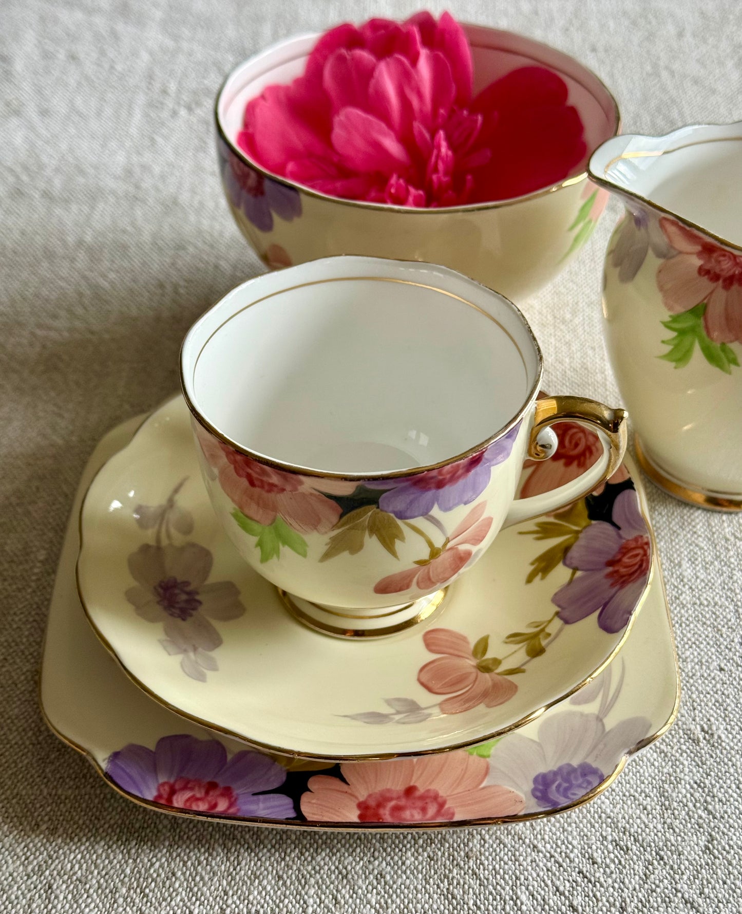 Vintage  Roslyn China hand-painted tea set, made in England