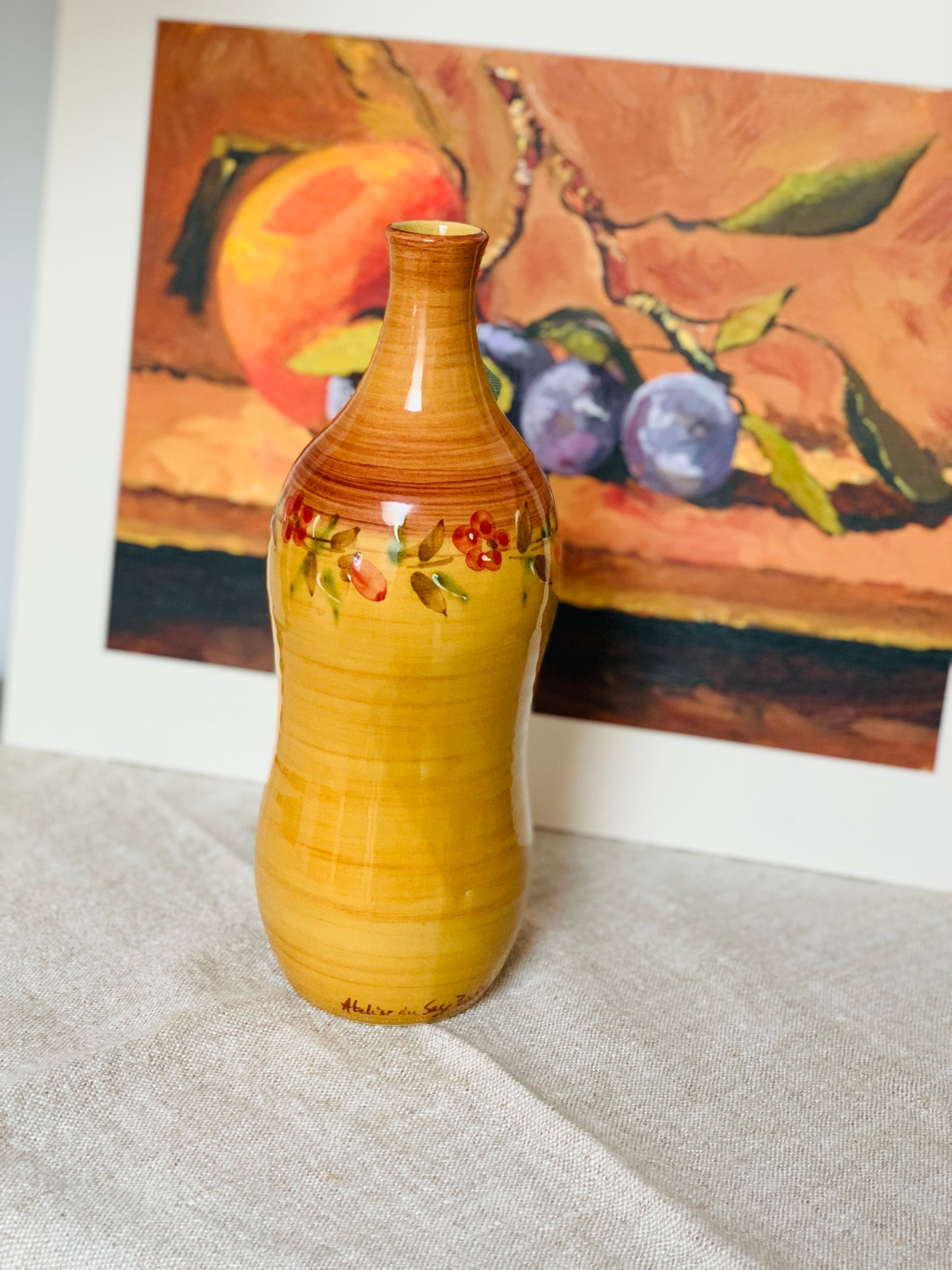 Vintage, handmade terracotta bottle.