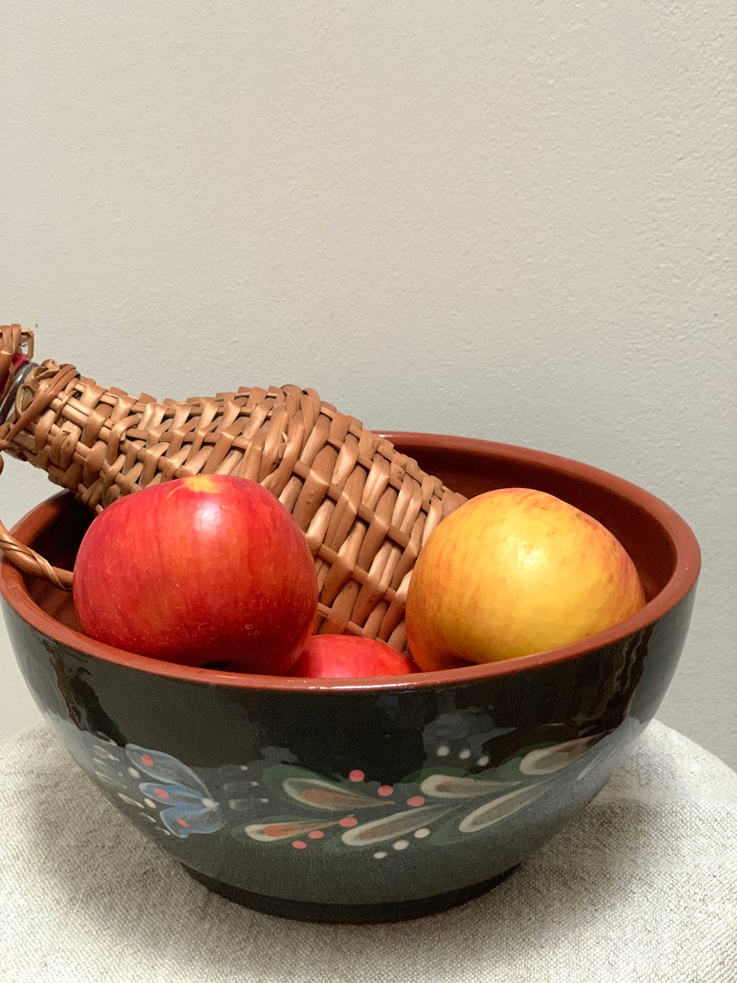 Hand thrown and hand glazed fruit bowl.