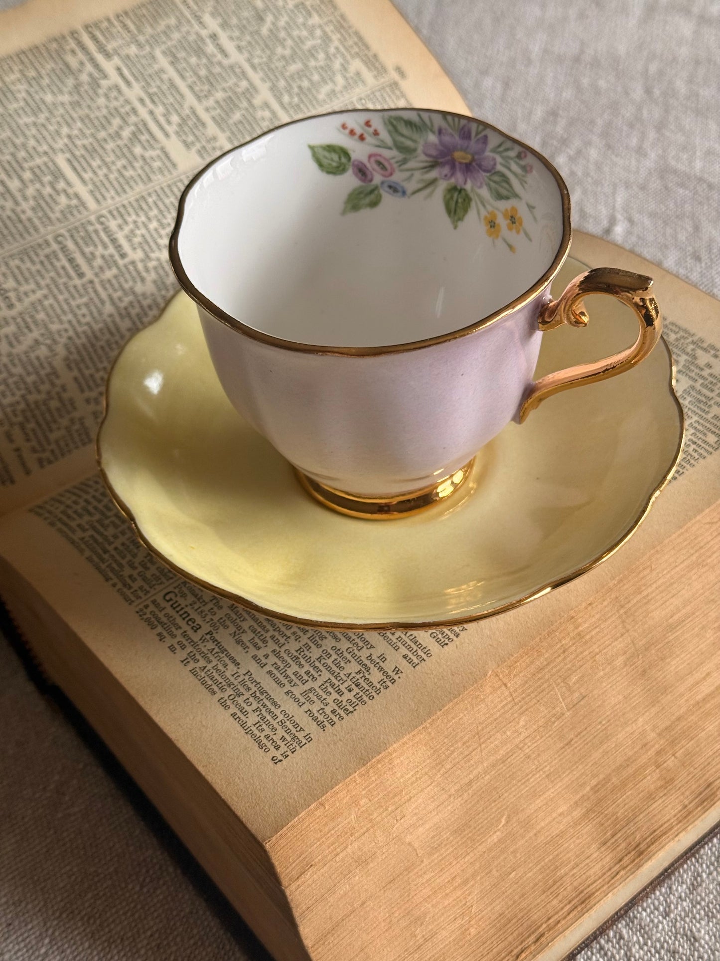 Vintage Pastel Floral Tea Set with Gilt Detail – Cups, Saucers & Milk Jug (EJD Mark)