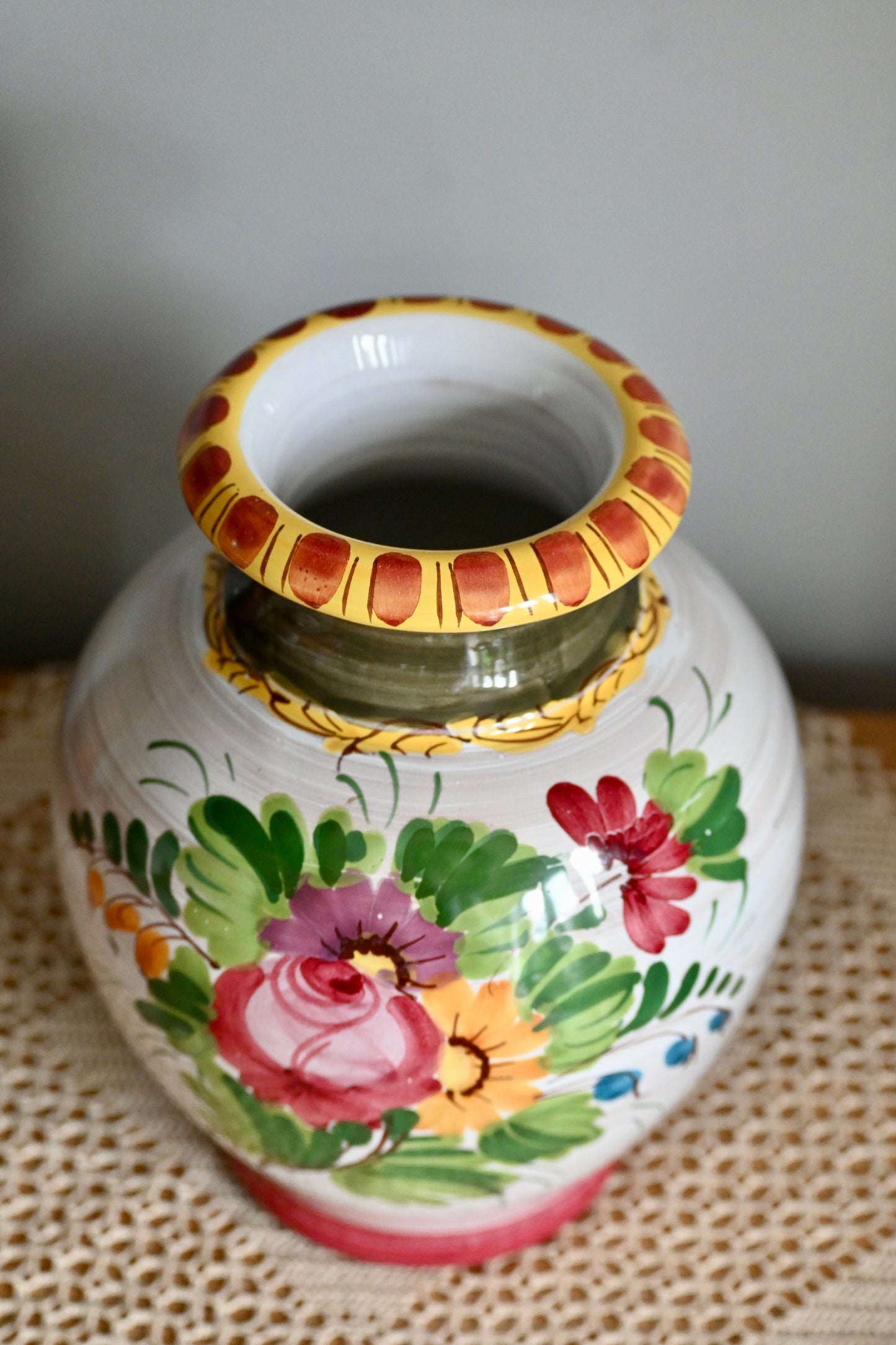 Vintage, hand painted floral vase.